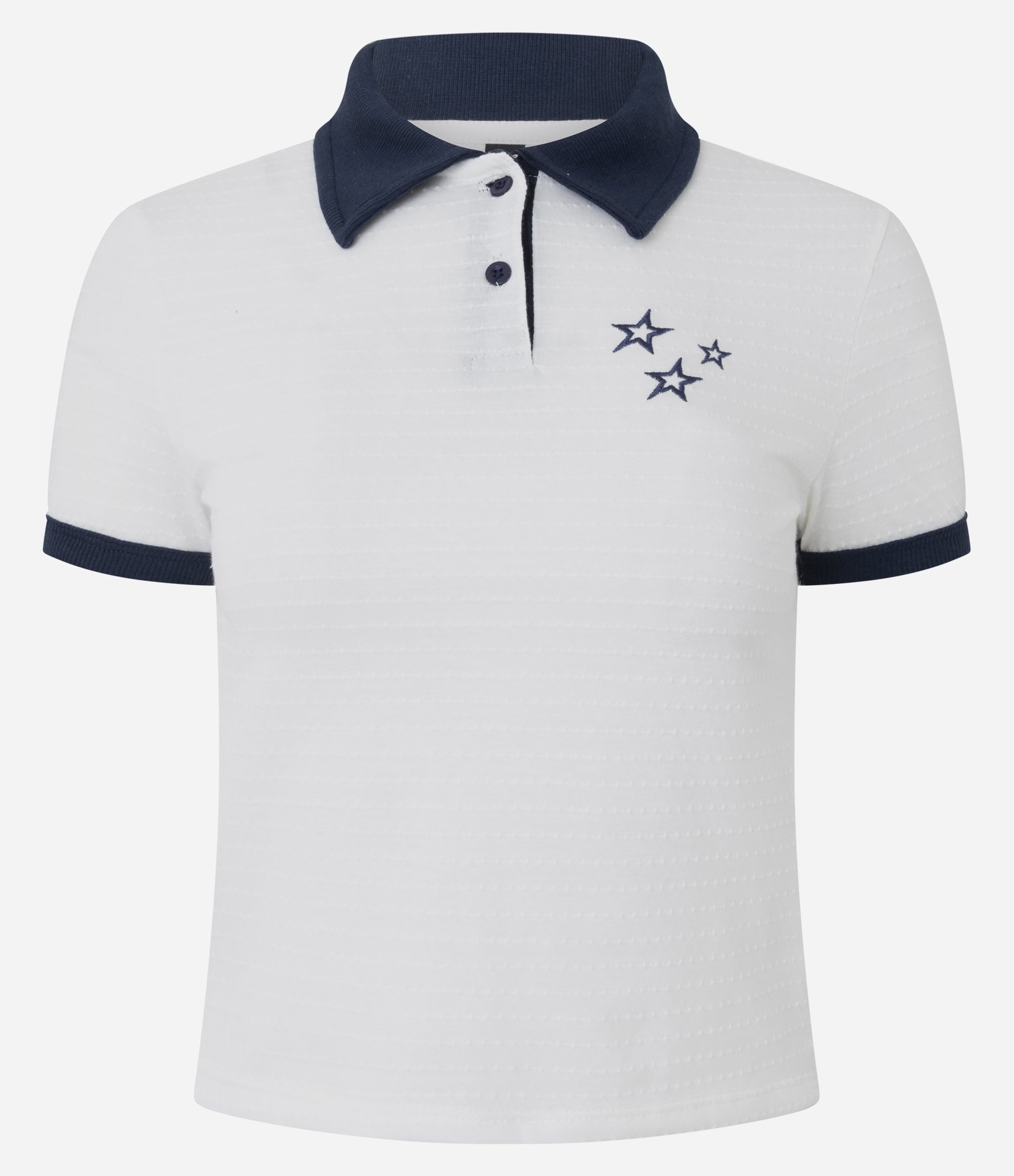 Blusa Polo em Algodão com Bordado de Estrelas Branco 1