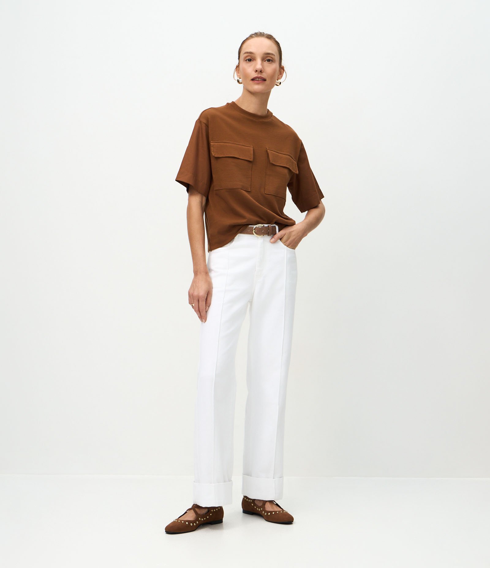 Blusa Boxy em Algodão com Bolsos Cargo Alfaiatados Marrom 2