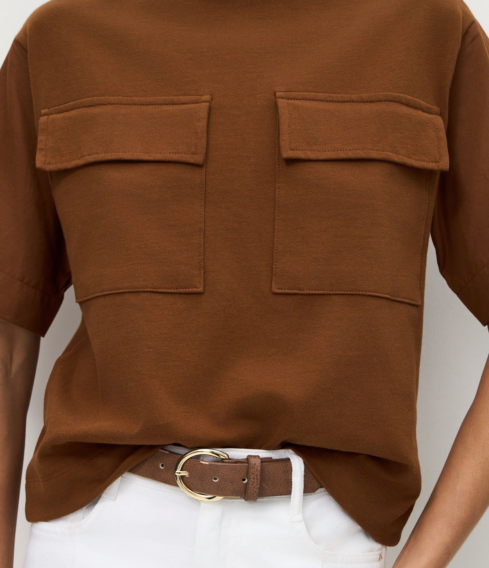 Blusa Boxy em Algodão com Bolsos Cargo Alfaiatados Marrom 4