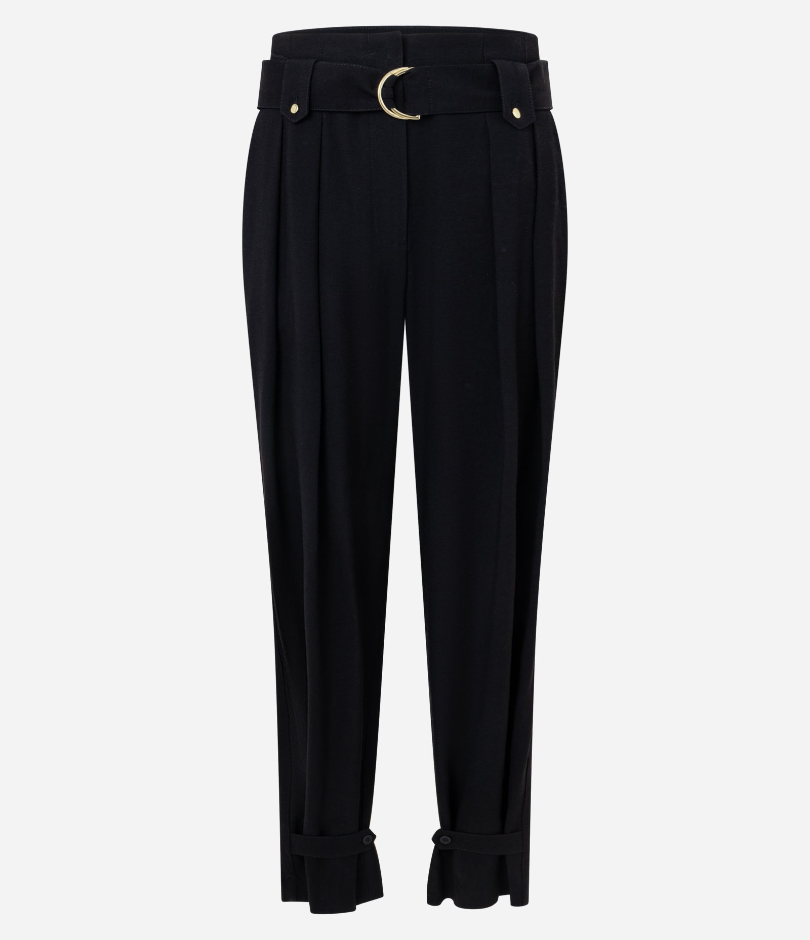 Calça Cenoura em Alfaiataria com Cinto e Detalhe na Barra Preto 1