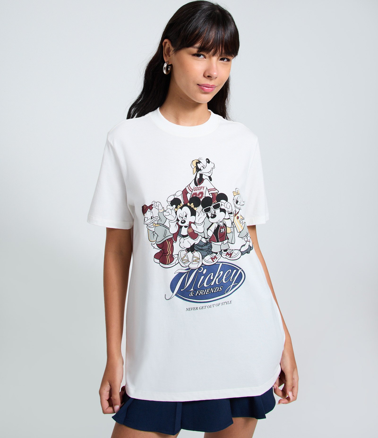 Camiseta em Algodão com Estampa Mickey e Amigos Branco 1
