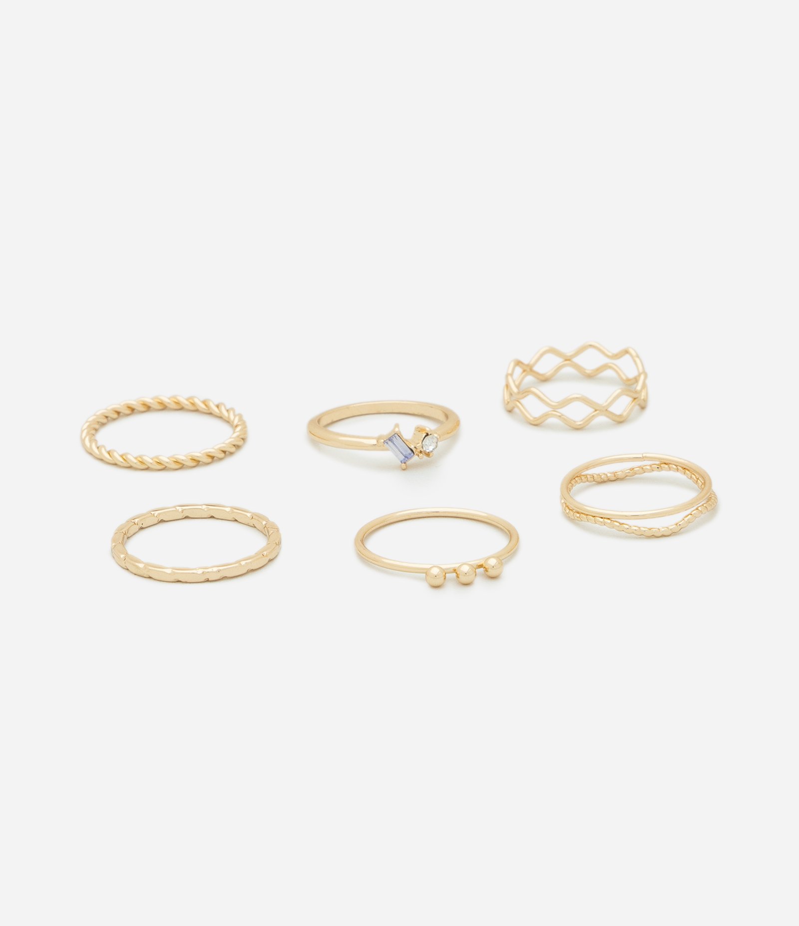Kit 06 Anéis Delicados com Strass e Texturas Dourado 2