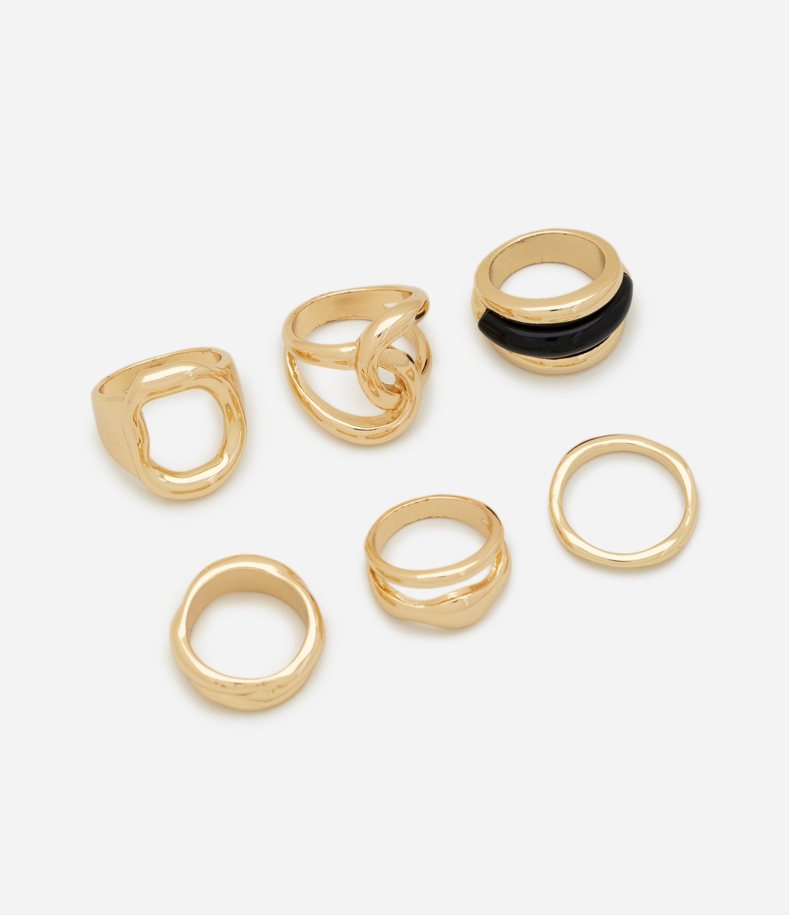 Kit 6 Anéis Liso e Resina Light Gold Dourado 2