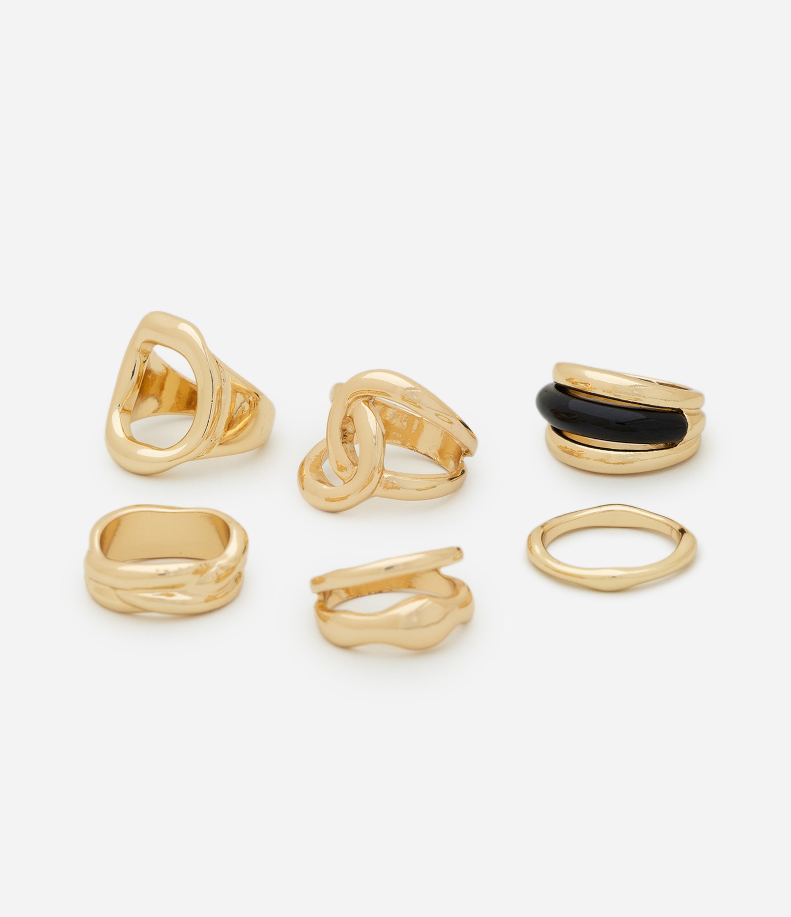 Kit 6 Anéis Liso e Resina Light Gold Dourado 3