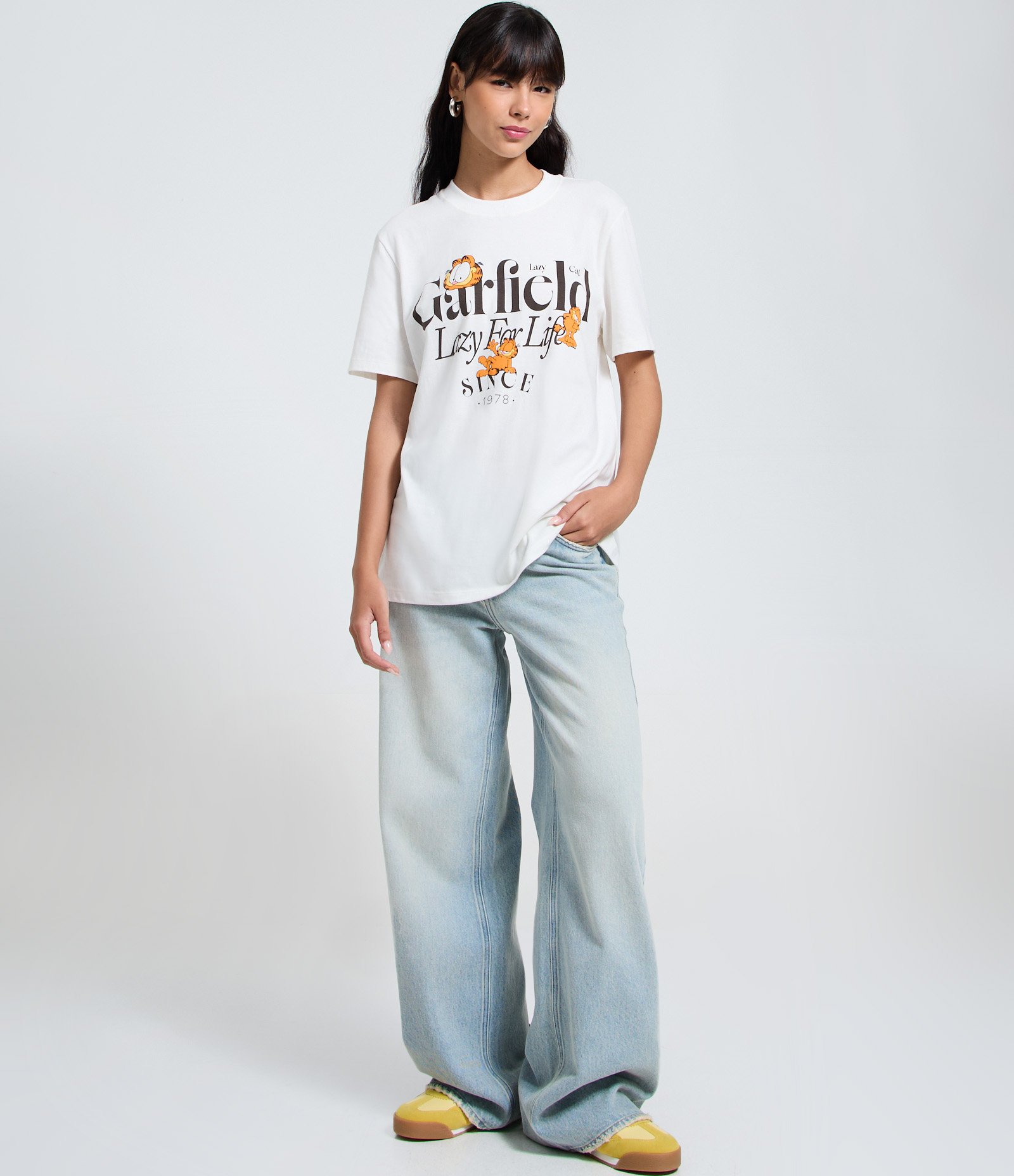 Camiseta em Algodão com Estampa e Lettering Garfield Branco 2