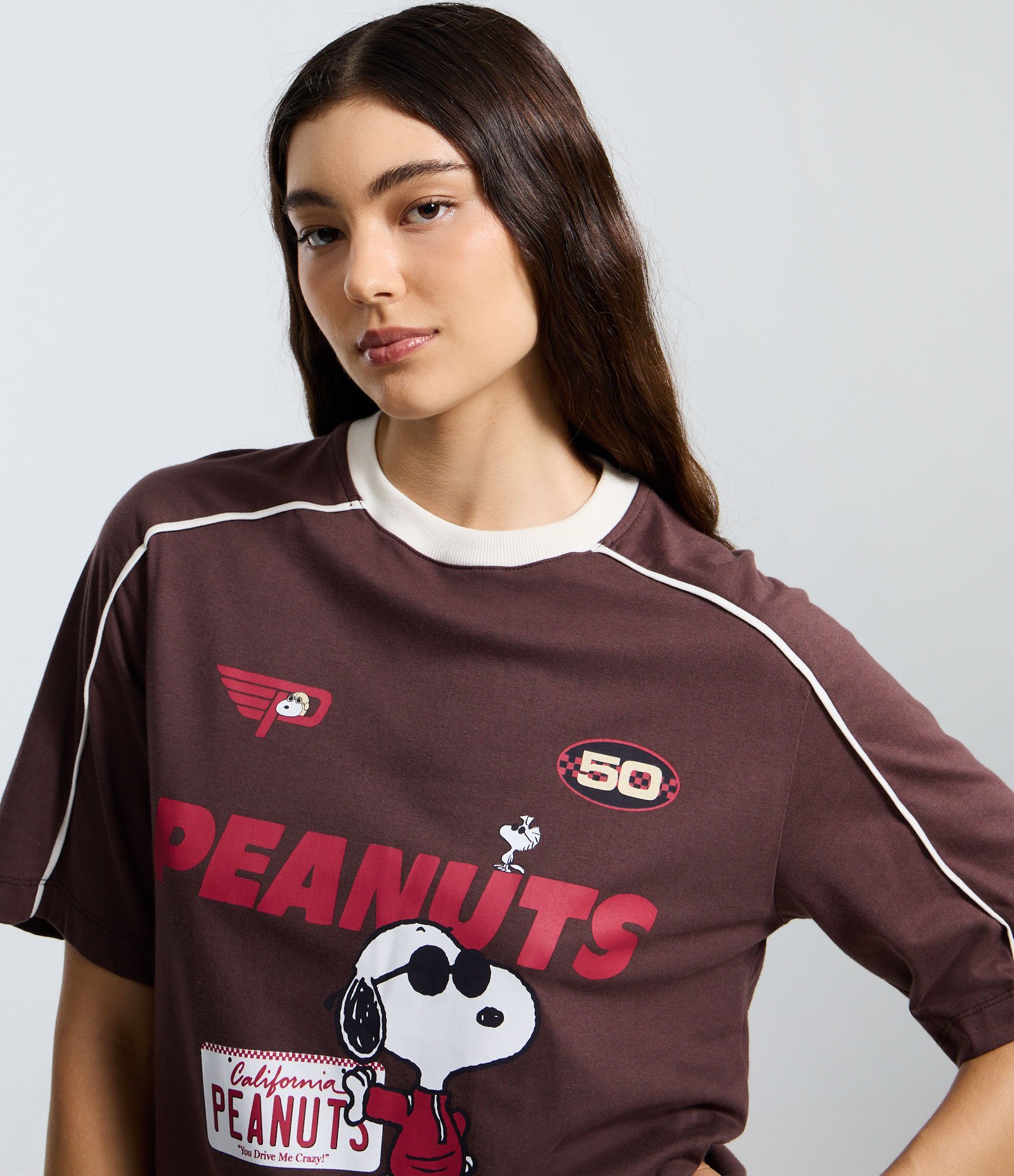 Camiseta em Algodão com Estampa Snoopy Racer Marrom 3
