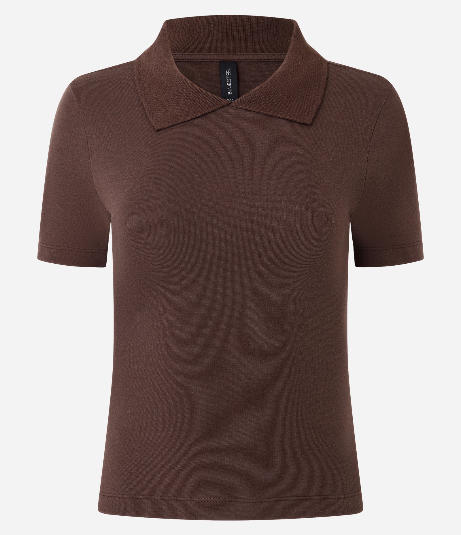 Blusa Básica Manga Curta com Gola Polo Marrom 4
