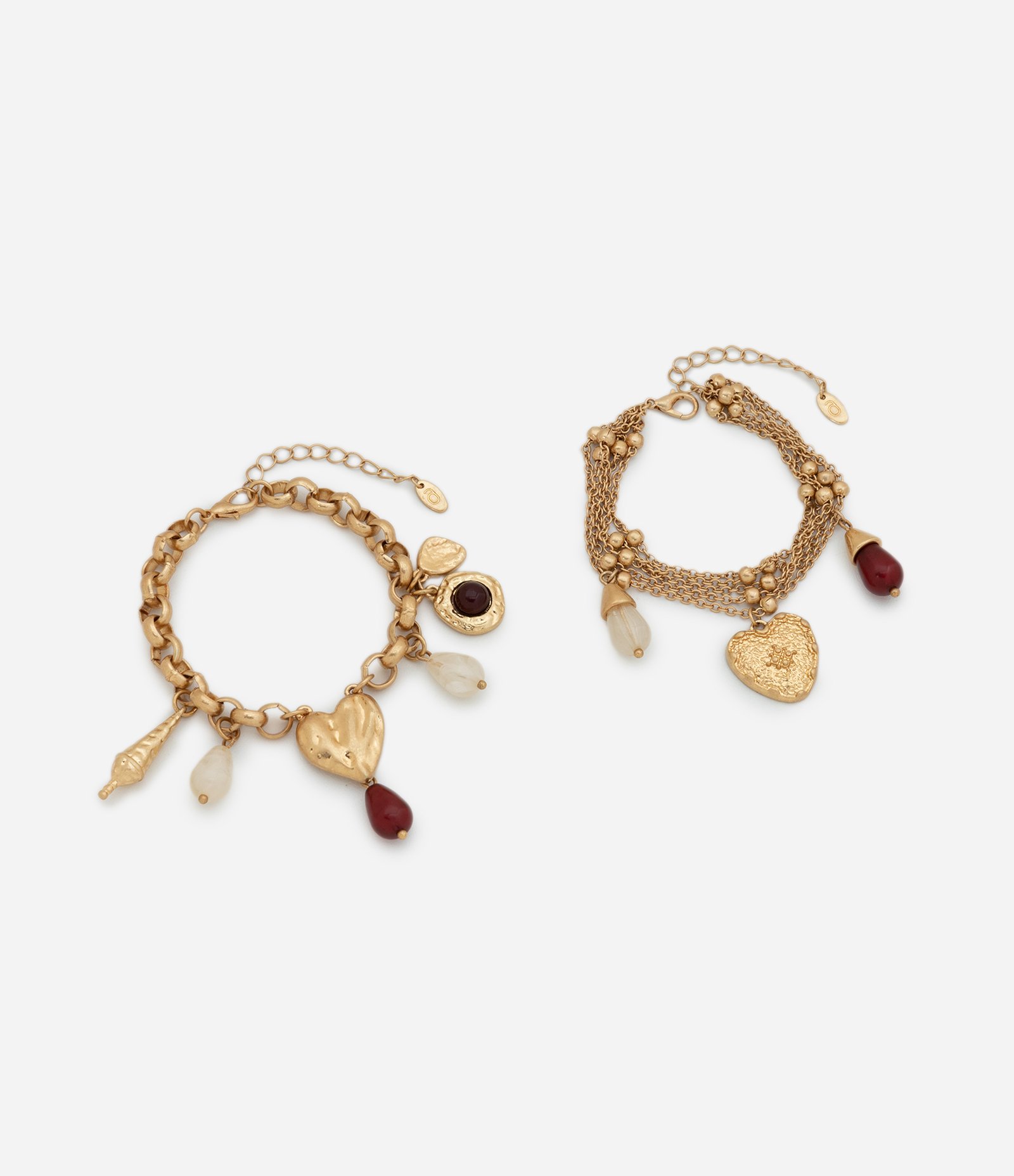 Kit 02 Pulseiras Metalizadas com Aplicação de Pingentes Dourado 2