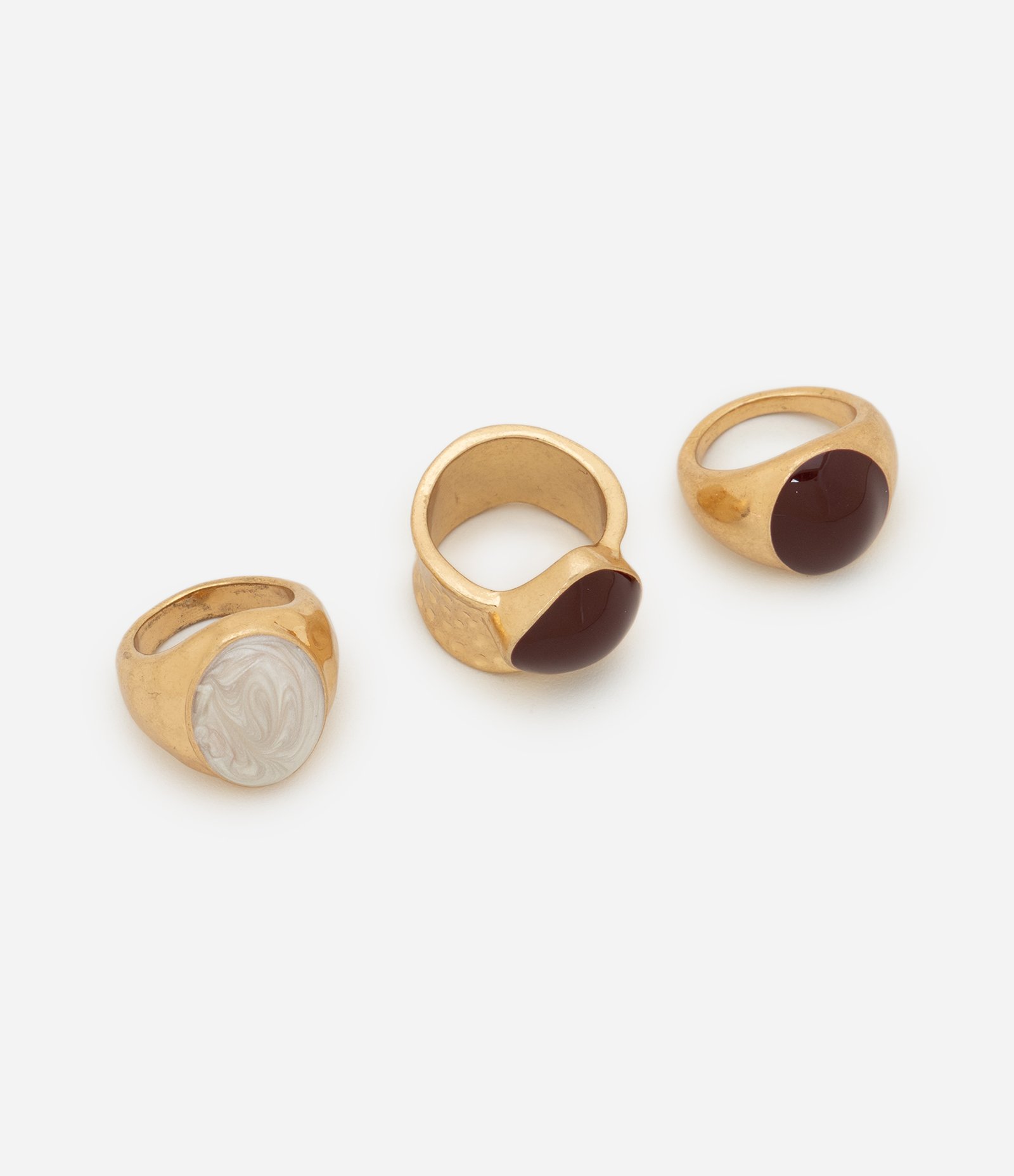 Kit 3 Anéis Bold em Metal e Resina Dourado 2