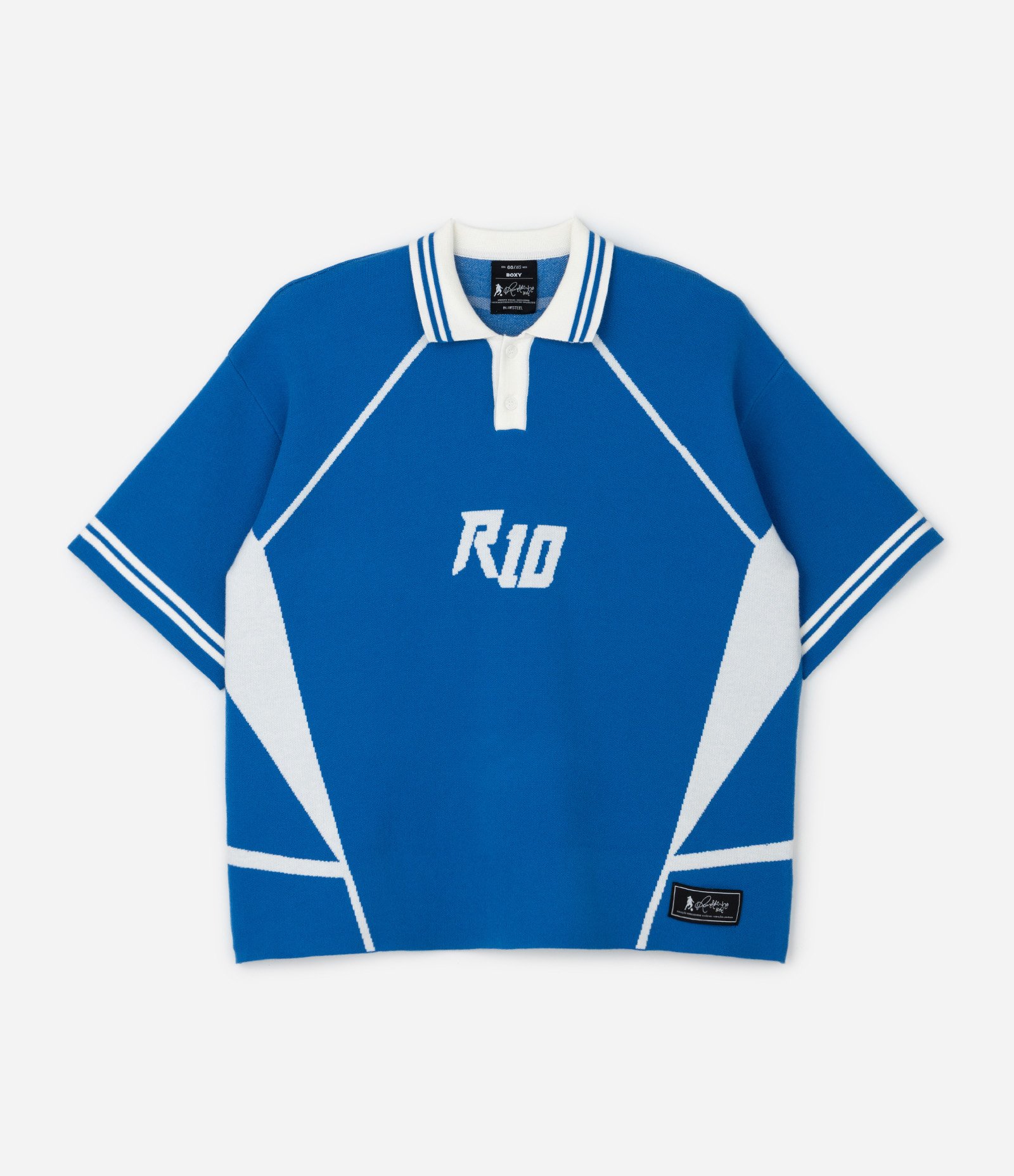 Camiseta Boxy em Tricô com Recortes e Estampa R10 Azul 5