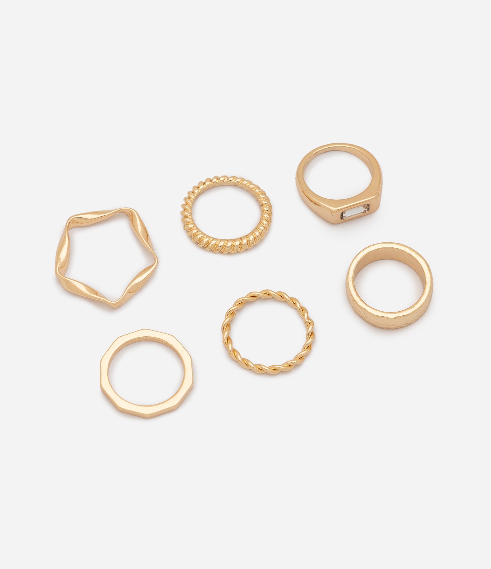 Kit 06 Anéis em Metal com Formatos Variados Dourado 1