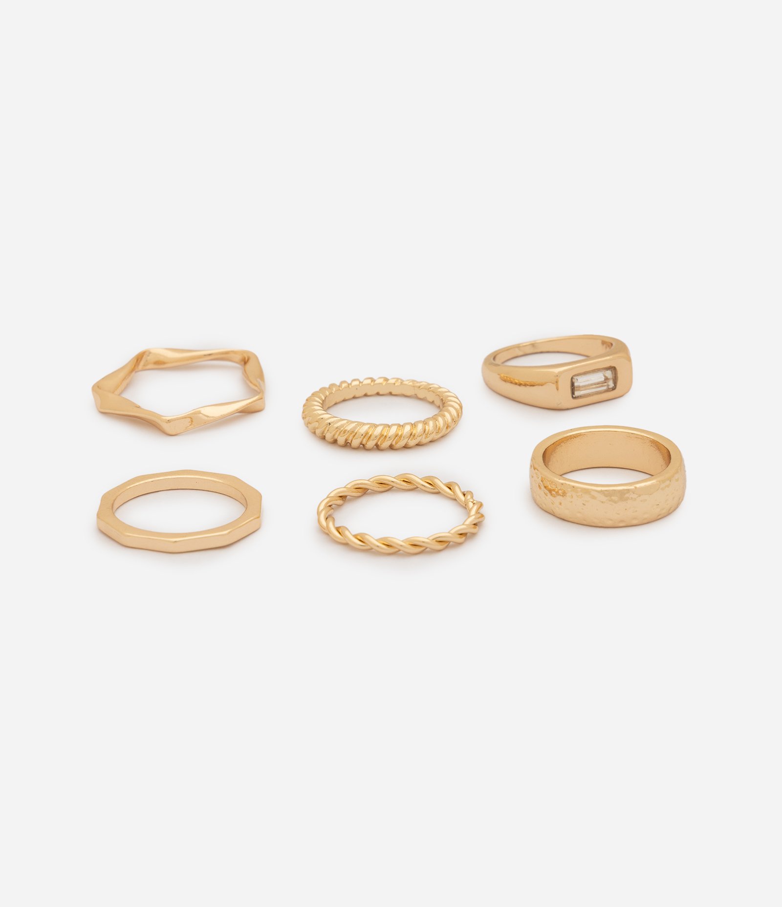 Kit 06 Anéis em Metal com Formatos Variados Dourado 2