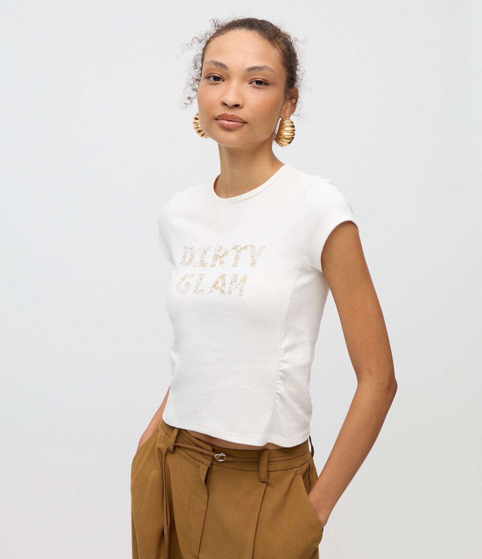Blusa Baby Look com Lettering Dirty Glam Branco 1