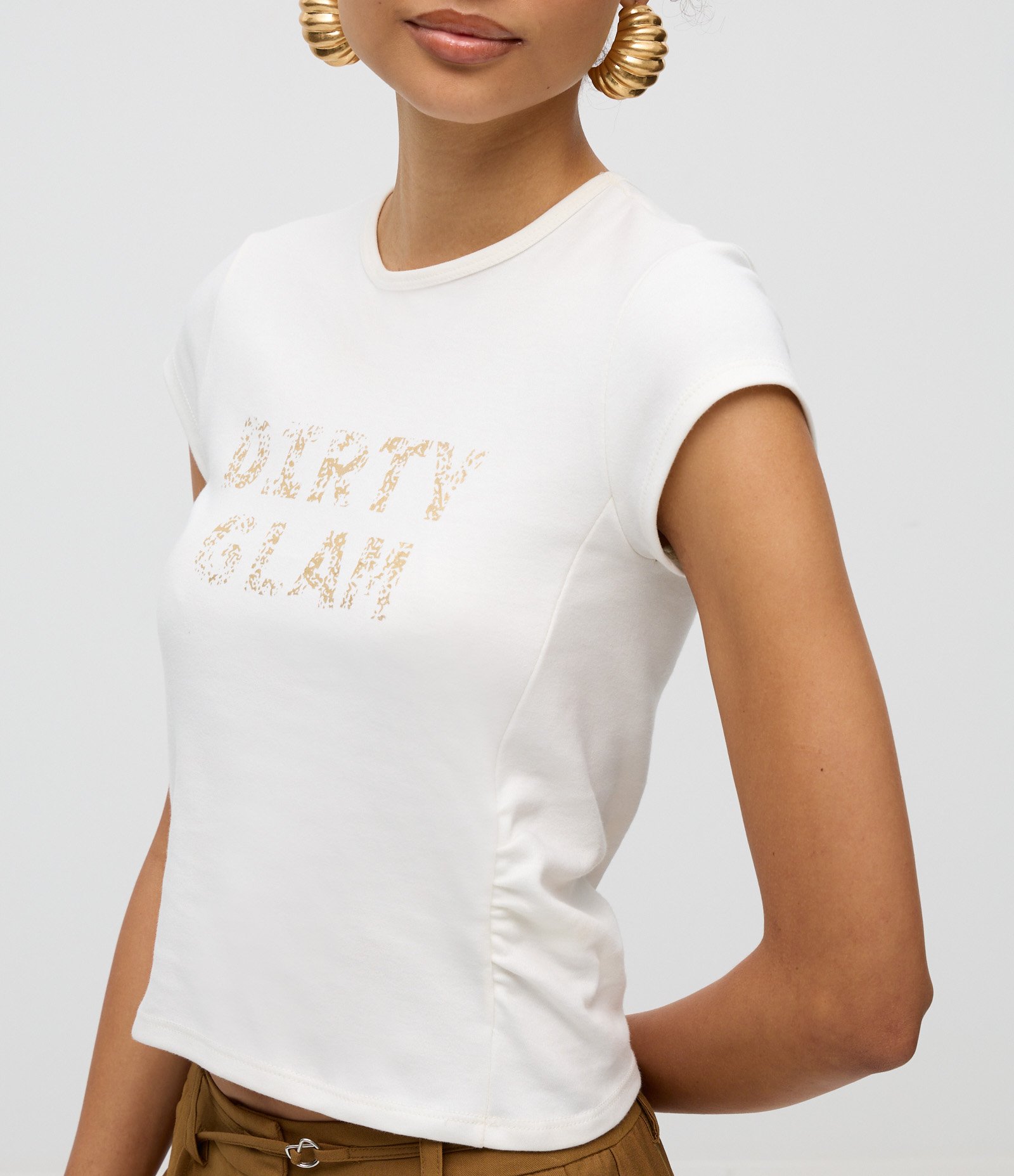 Blusa Baby Look com Lettering Dirty Glam Branco 3