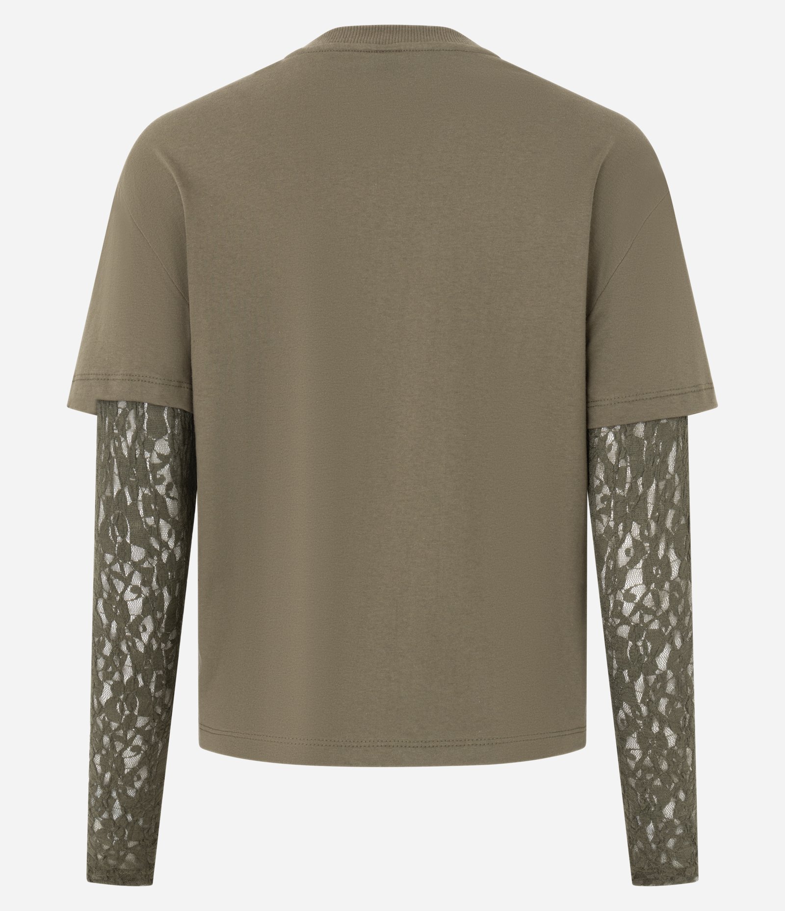 Camiseta com Manga Longa em Renda Sobreposta Verde 2