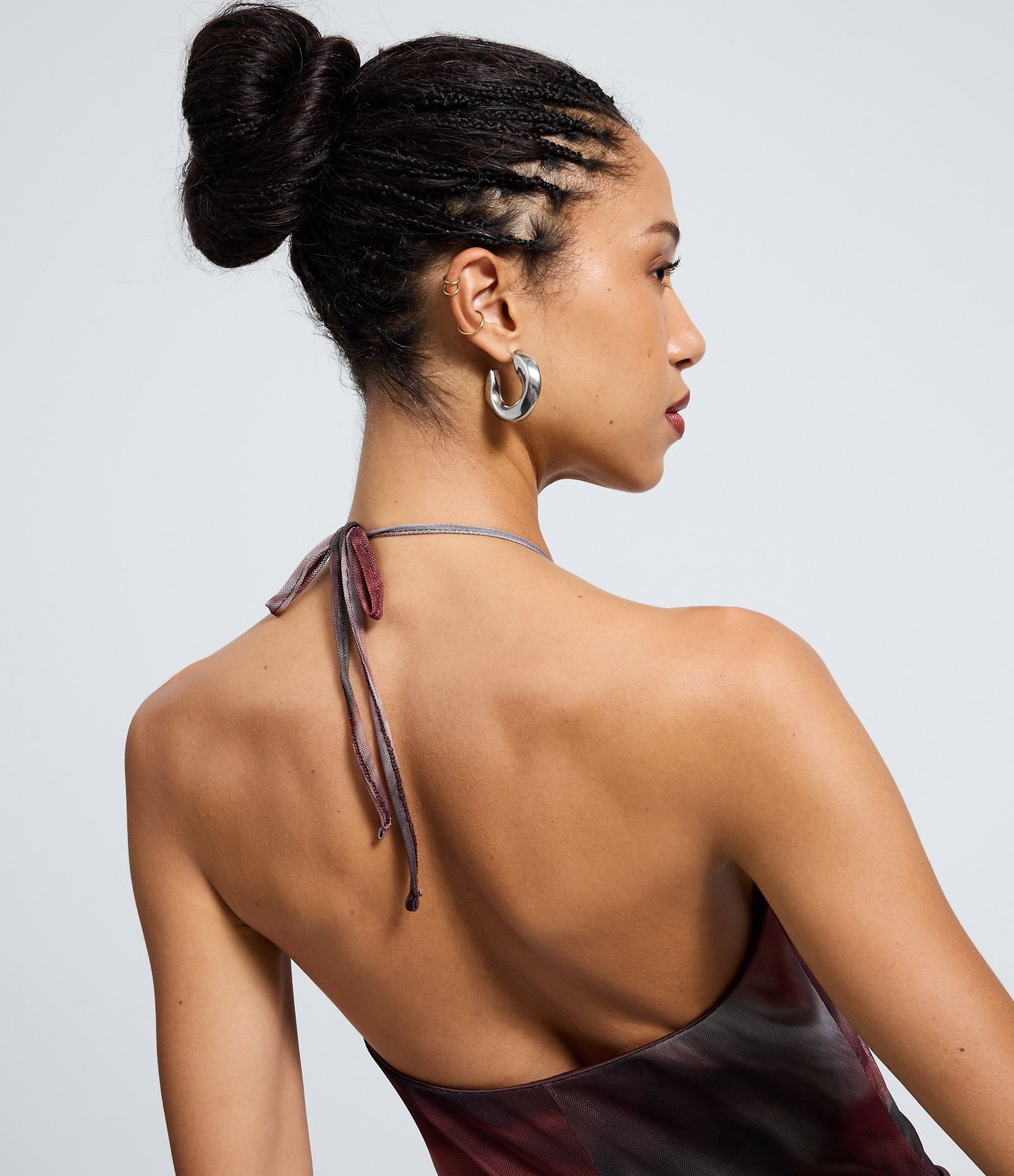 Vestido Midi Frente Única em Tule com Estampa Efeito Manchado Marrom 4