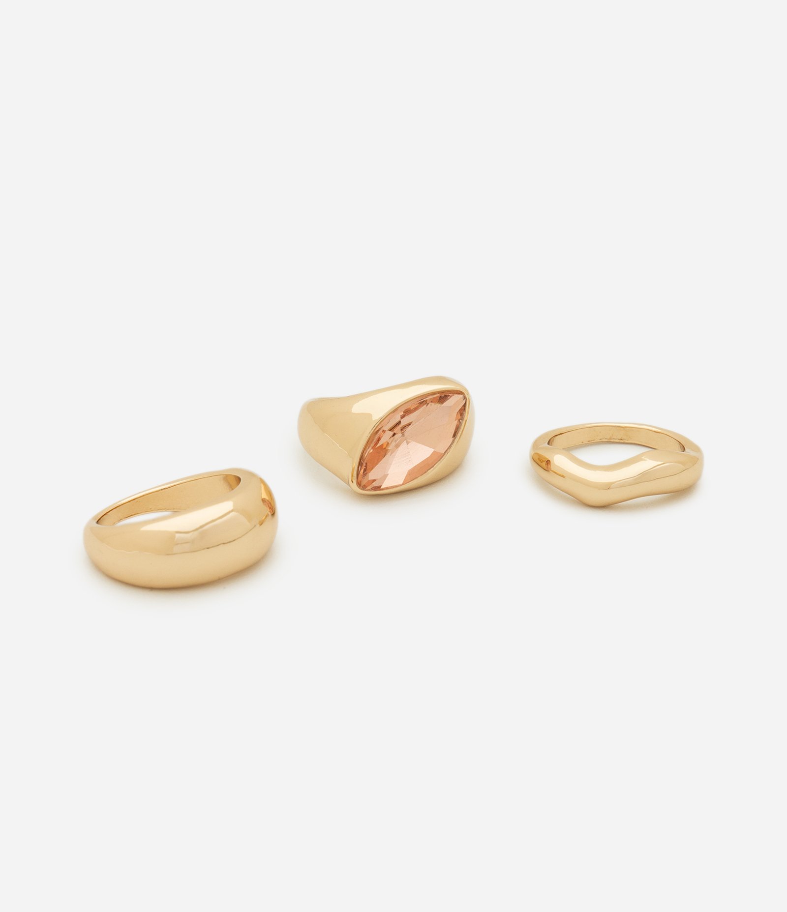 Kit 3 Anéis com Strass Light Gold Dourado 2