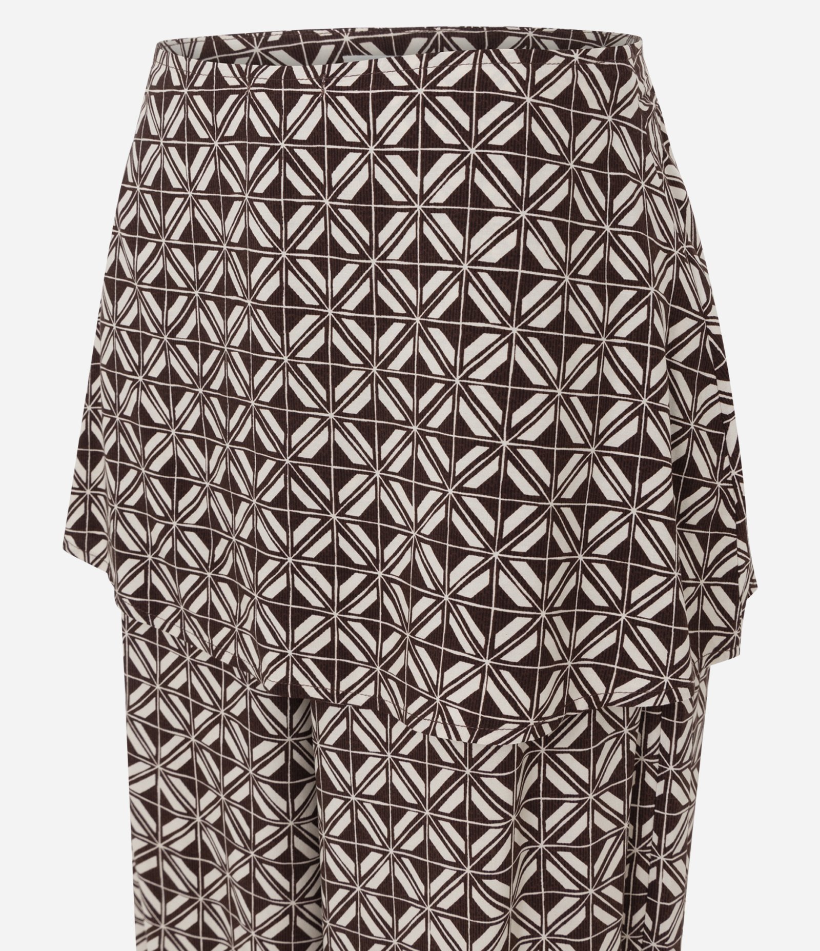 Calça Estampada em Viscose com Sobreposição de Saia Marrom 7