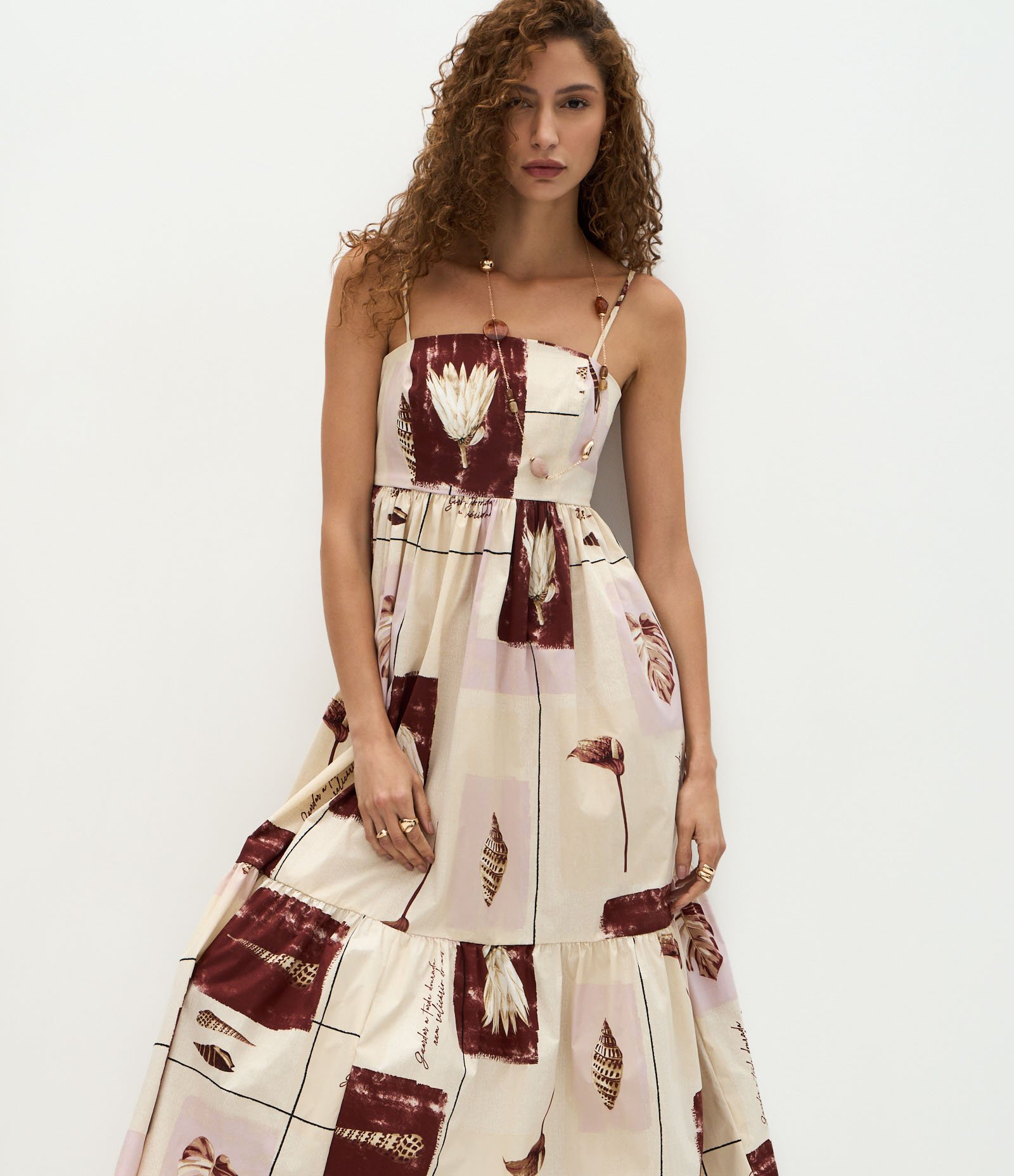 Vestido Midi Estampado em Tricoline com Decote Quadrado Multicores 2