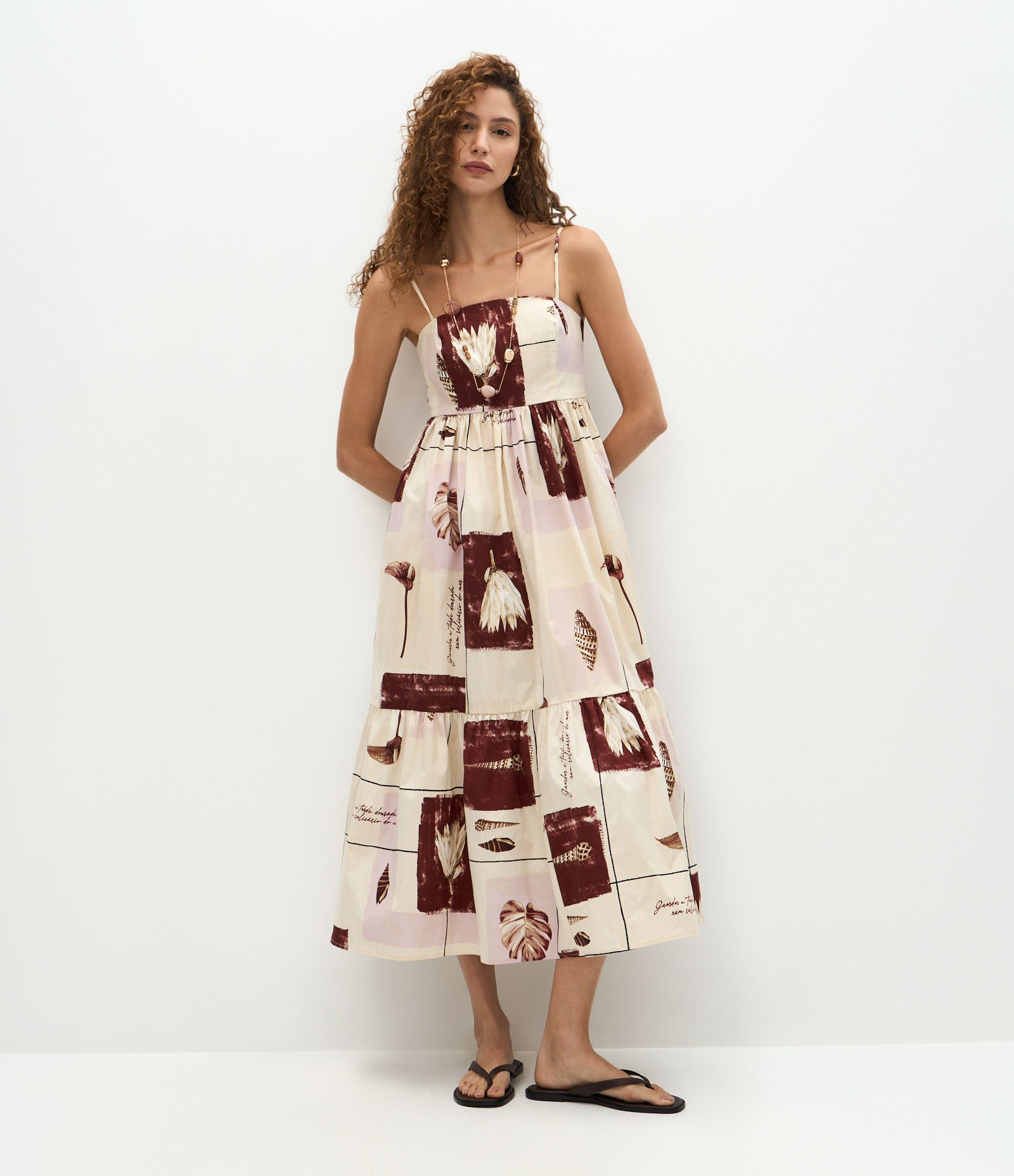 Vestido Midi Estampado em Tricoline com Decote Quadrado Multicores 3