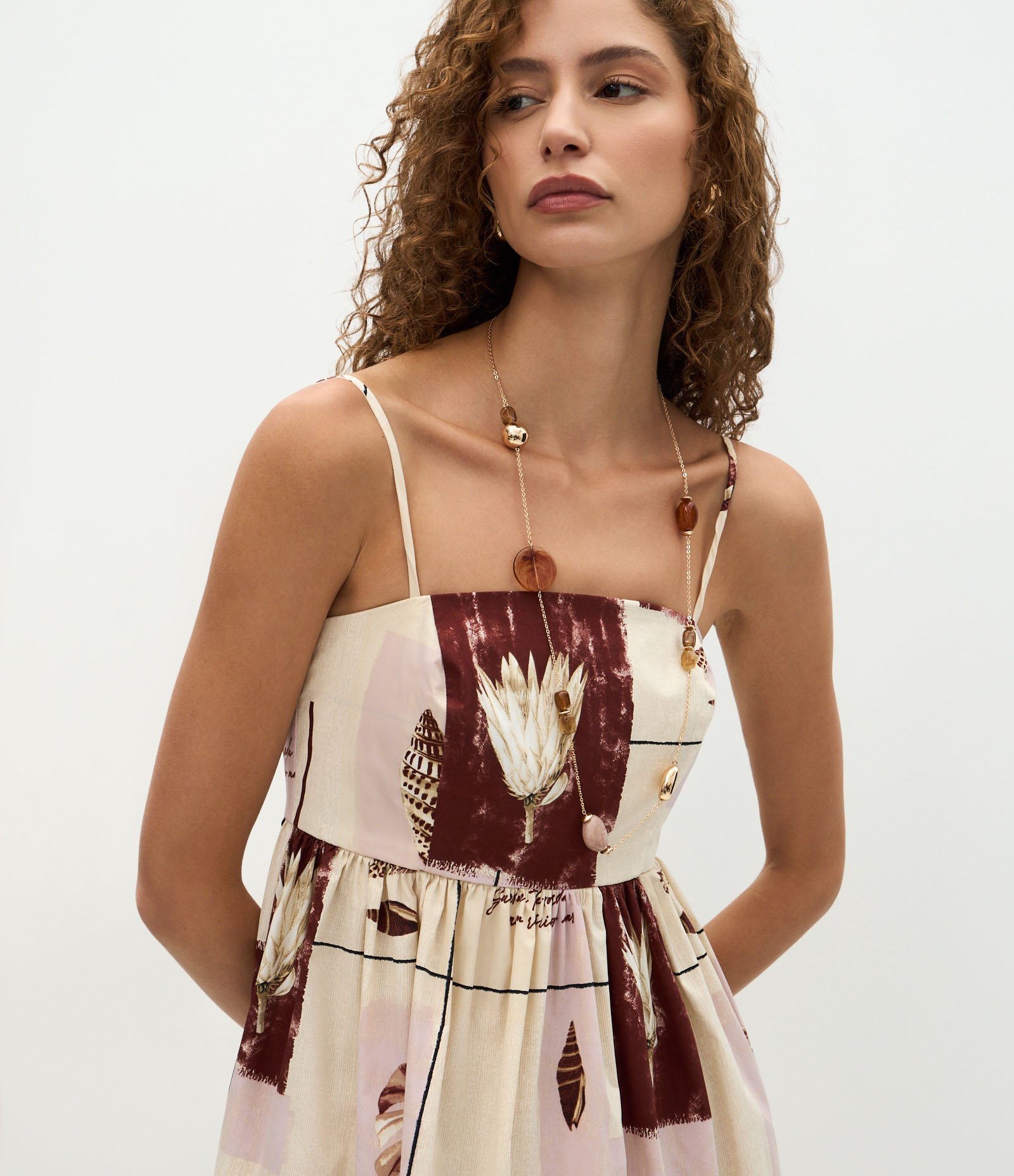 Vestido Midi Estampado em Tricoline com Decote Quadrado Multicores 4