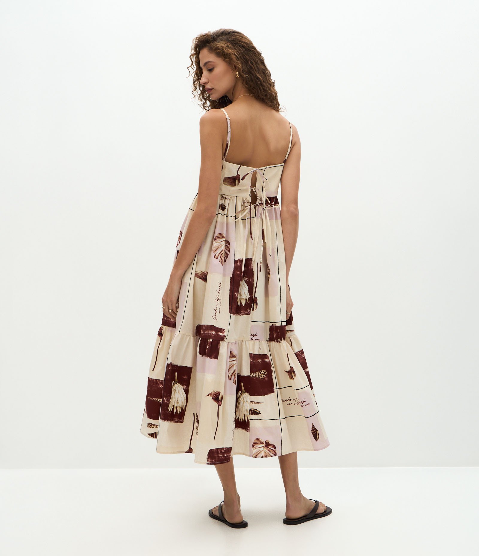 Vestido Midi Estampado em Tricoline com Decote Quadrado Multicores 5