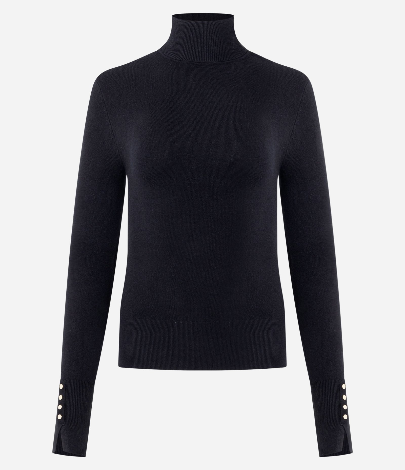 Blusa em Tricô com Gola Alta e Botões nas Mangas Preto 1