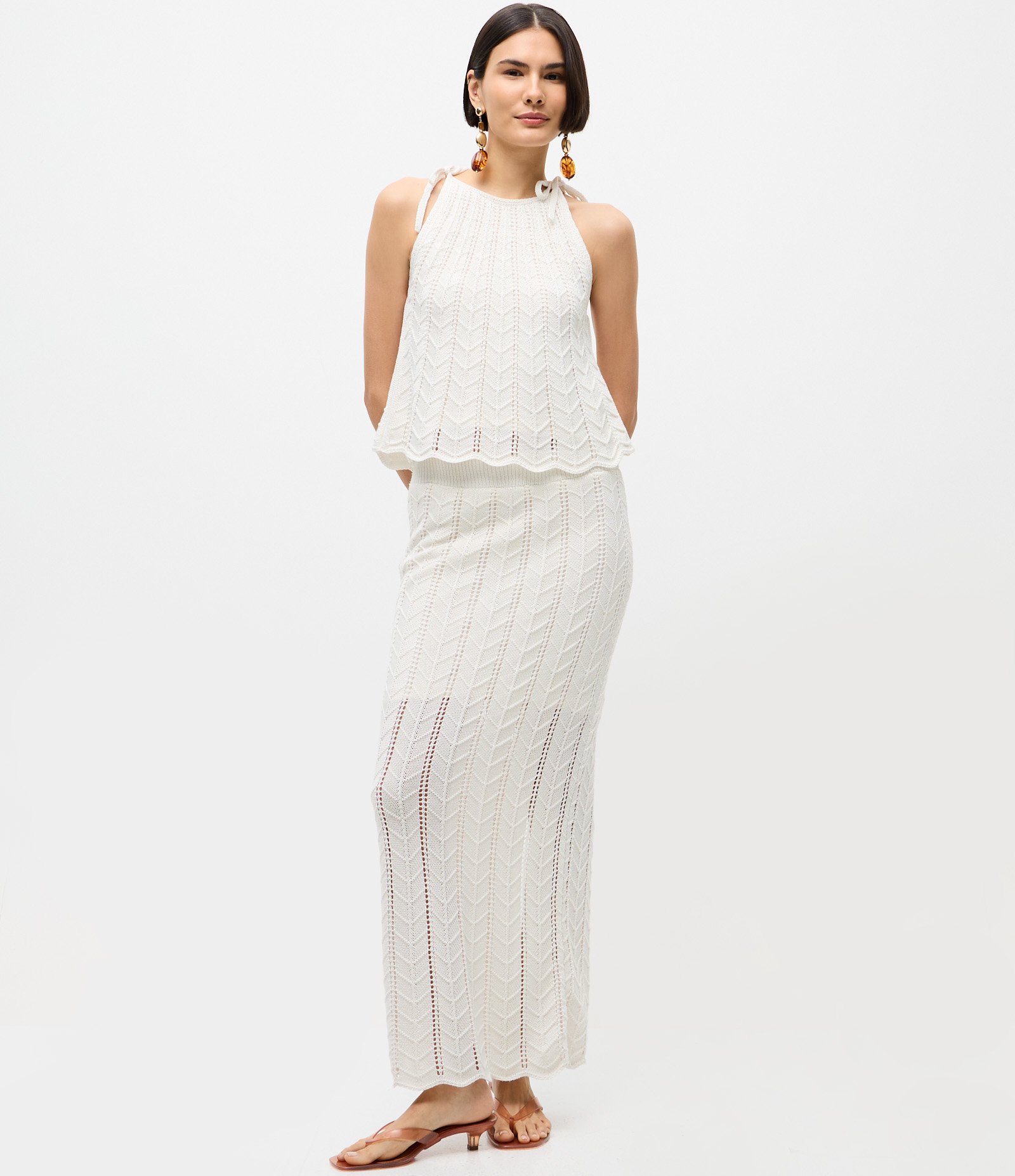 Blusa Alongada em Tricô com Amarração na Alça Branco 2