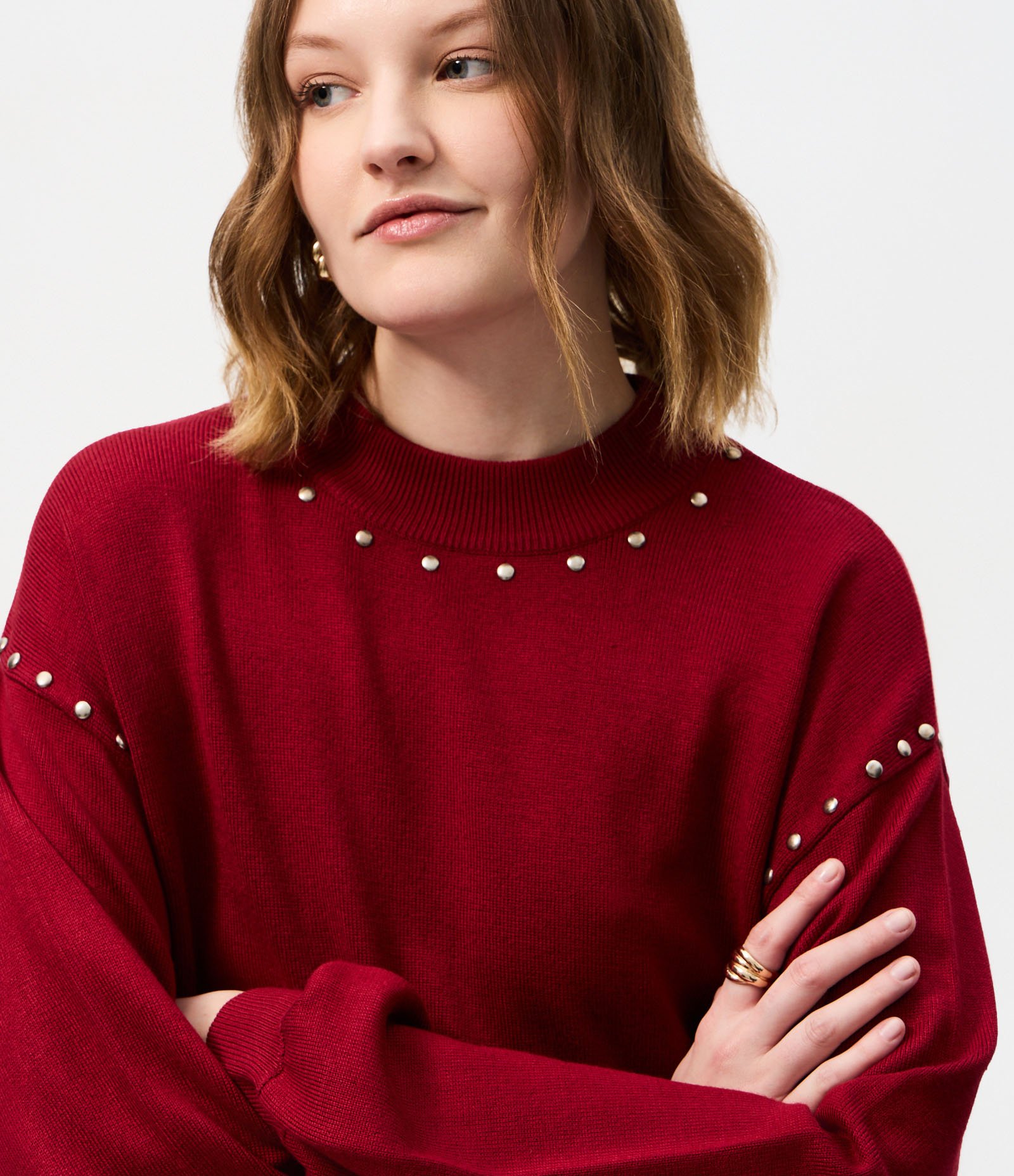 Suéter Regular em Tricô com Aplicação de Tachas Vermelho 3