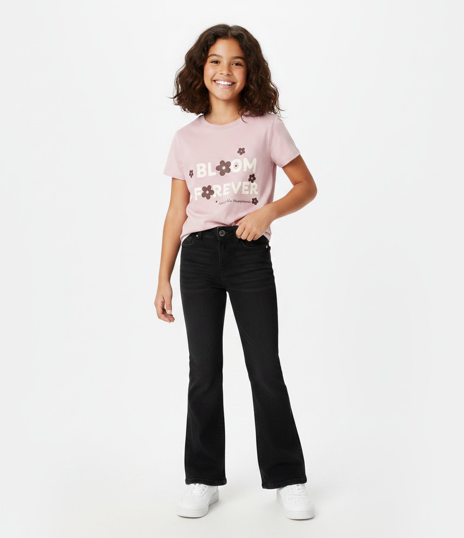 Camiseta Infantil com Lettering Bloom Forever – Tam 7 a 16 Anos Rosa Claro 1
