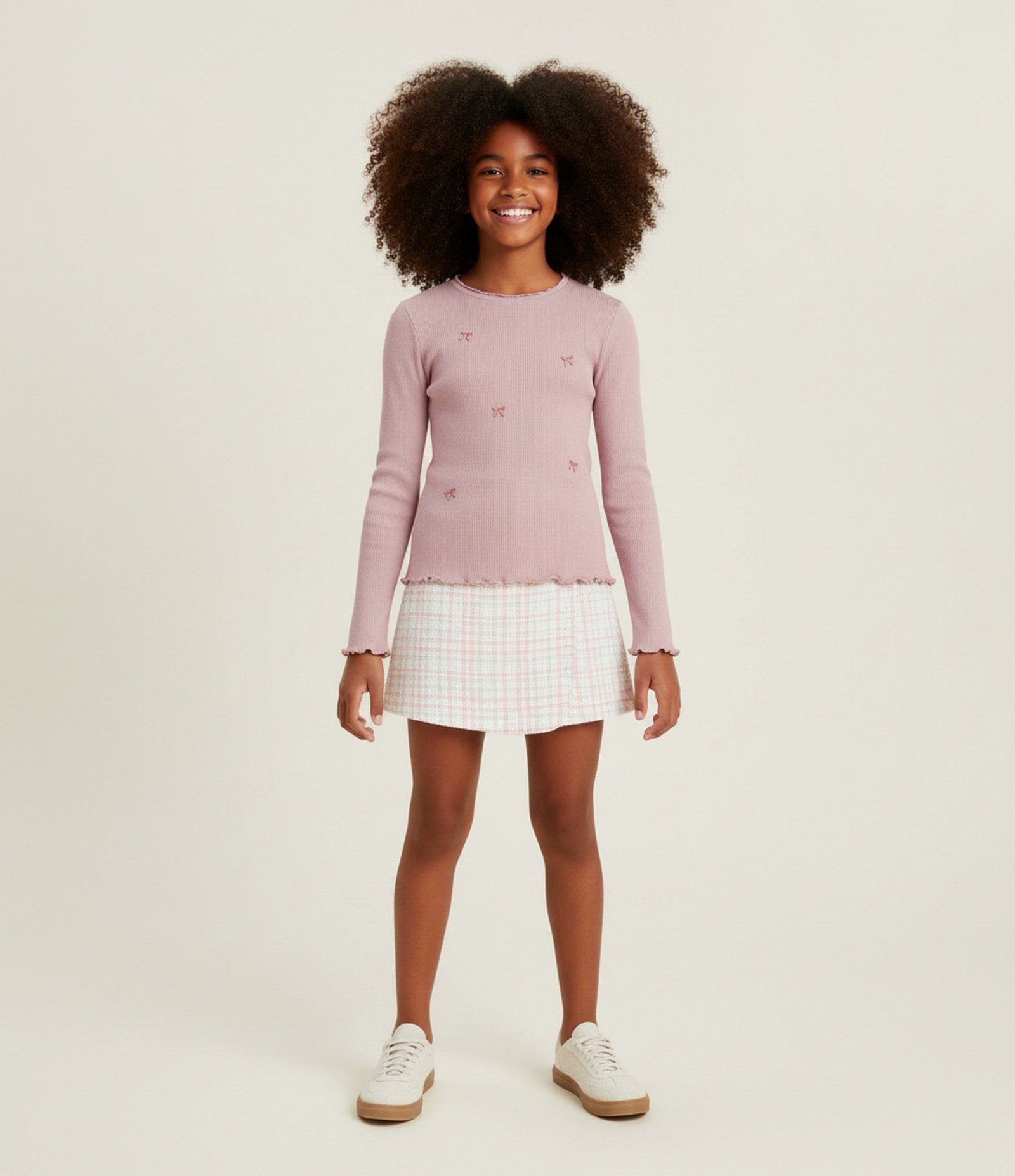 Blusa Infantil Baby Look com Lacinhos Puff – Tam 5 a 14 Anos Rosa Claro 1