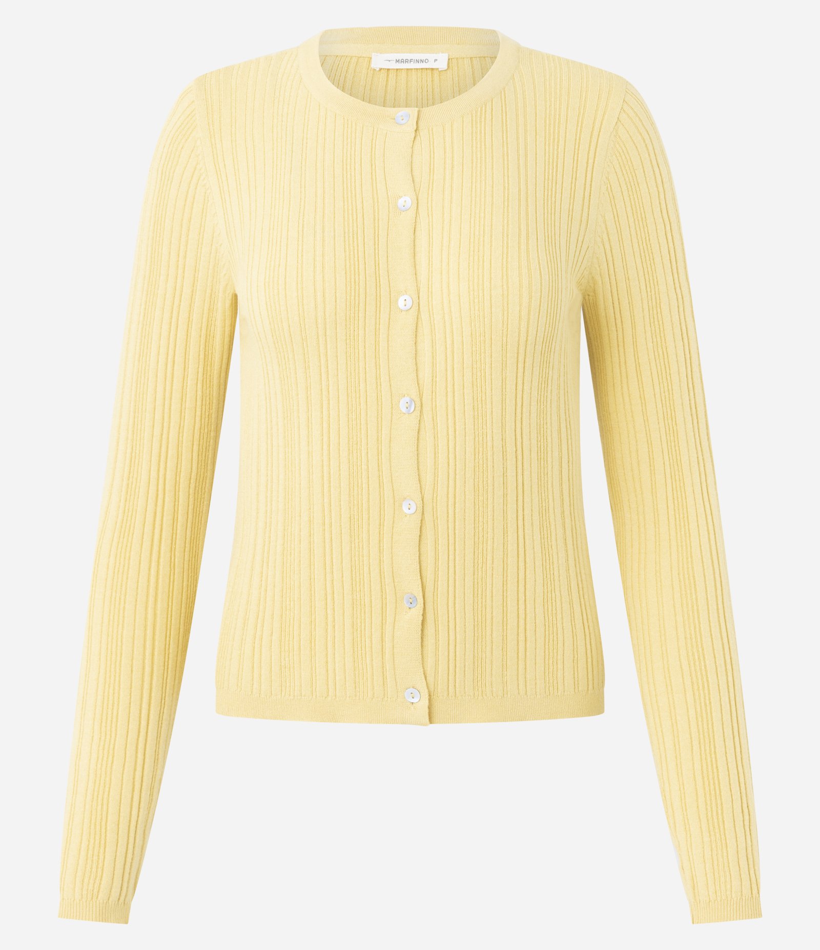 Cardigan Básico Ajustado em Tricô Canelado Amarelo 5