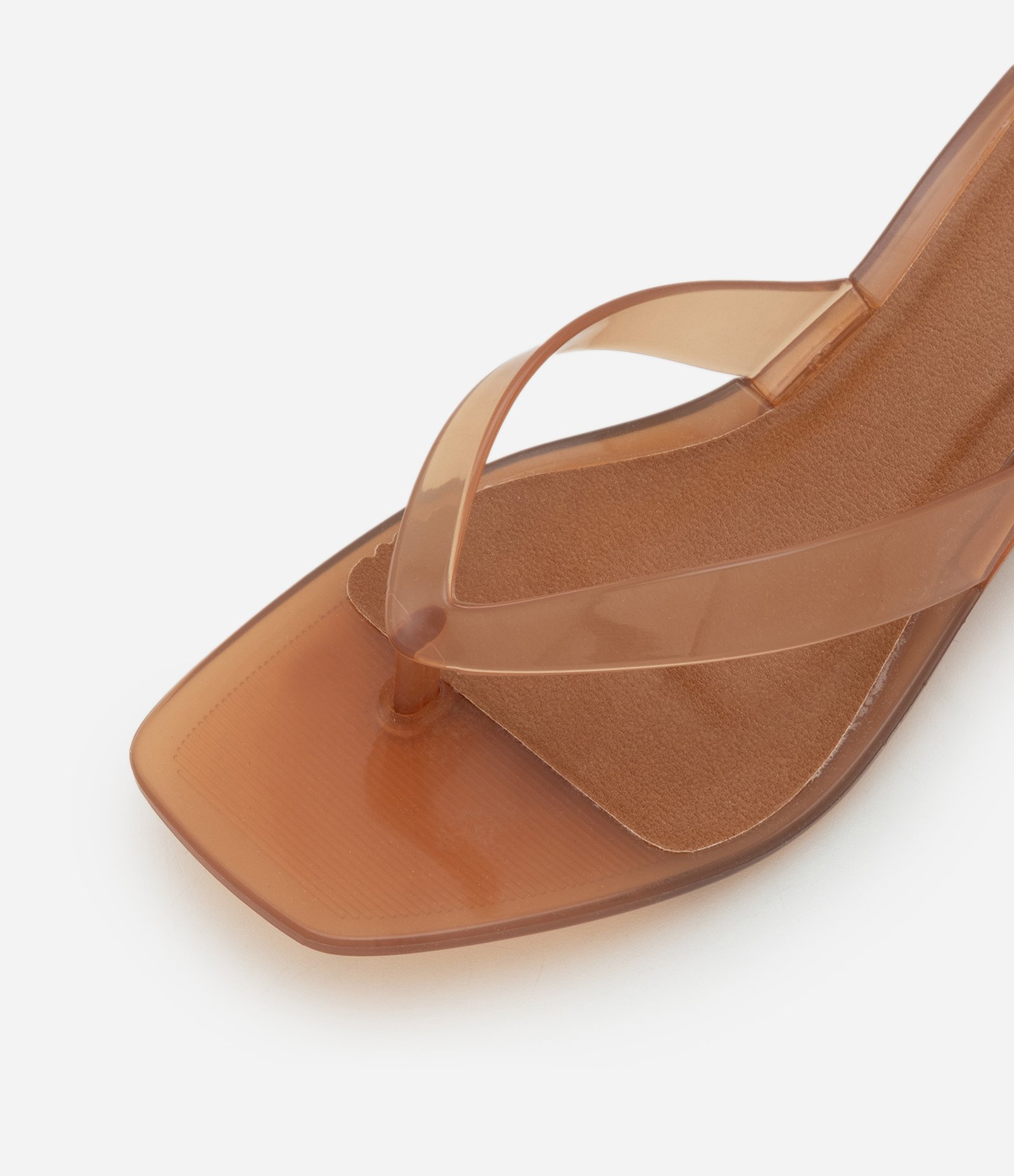 Sandália de Dedo em PU com Salto Médio e Tiras Contrastantes Nude 3