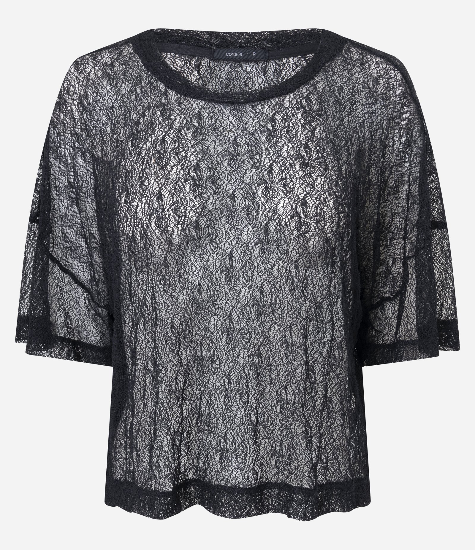 Camiseta Oversized Rendada com Transparência Preto 4