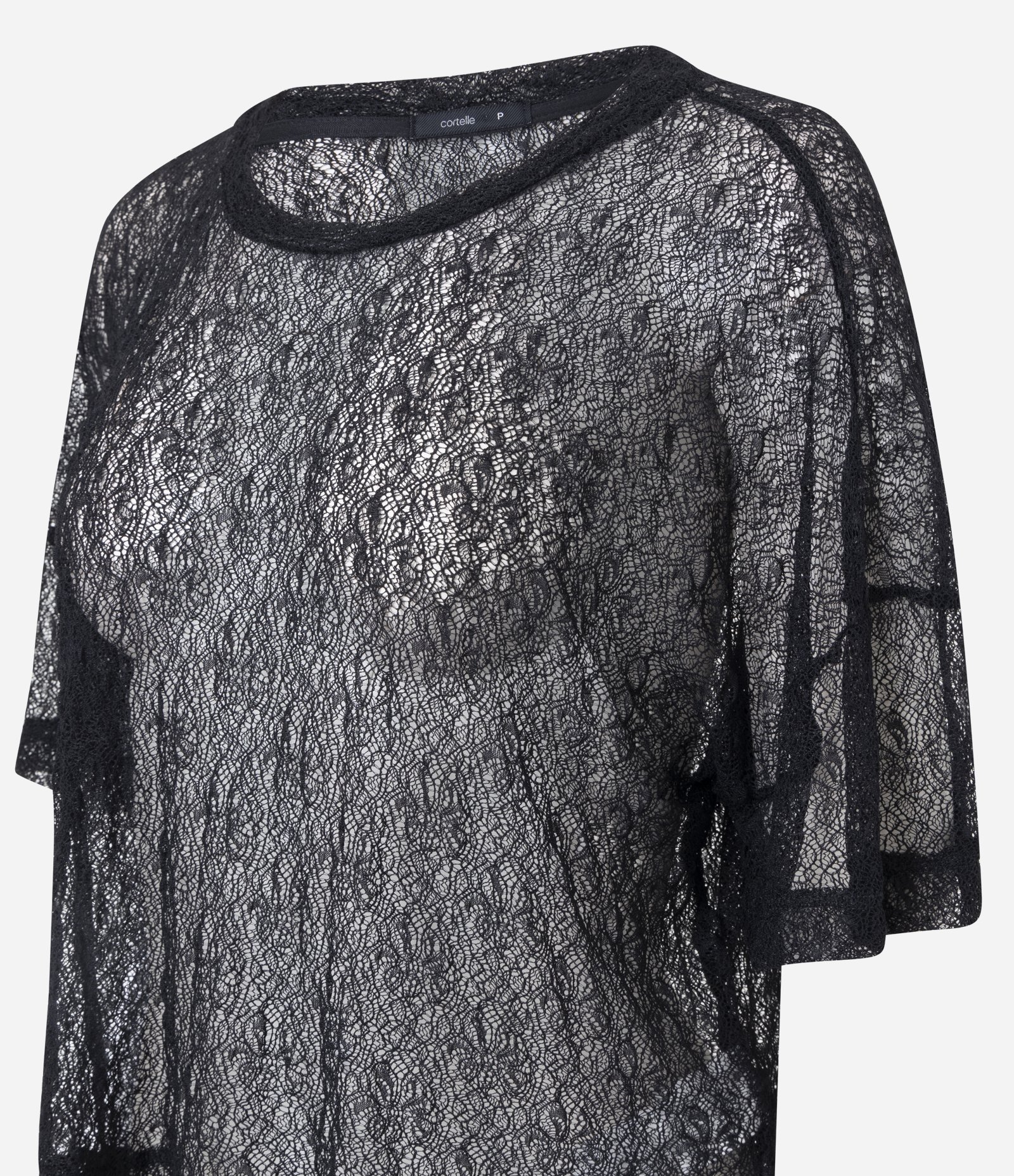 Camiseta Oversized Rendada com Transparência Preto 5
