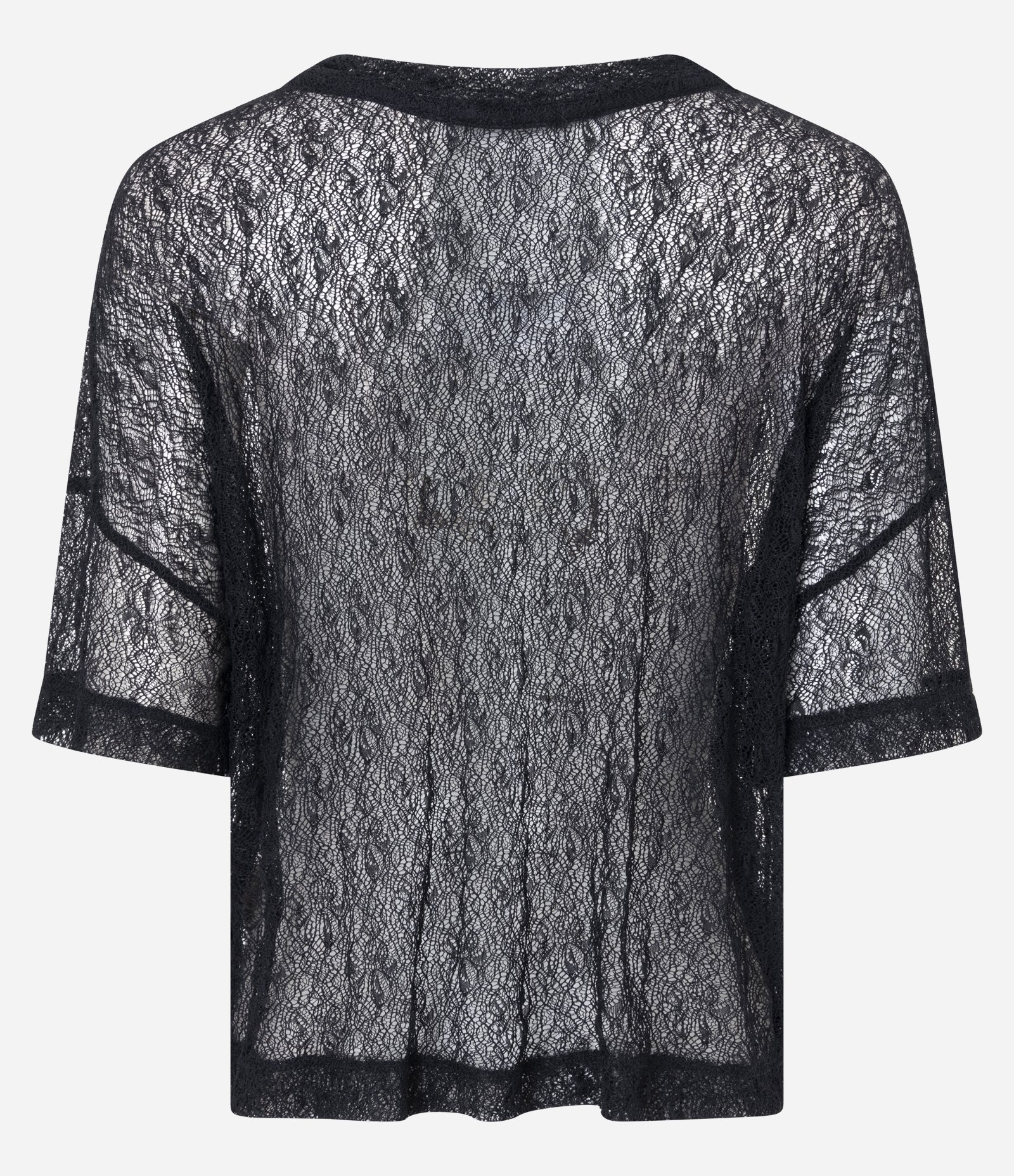 Camiseta Oversized Rendada com Transparência Preto 6