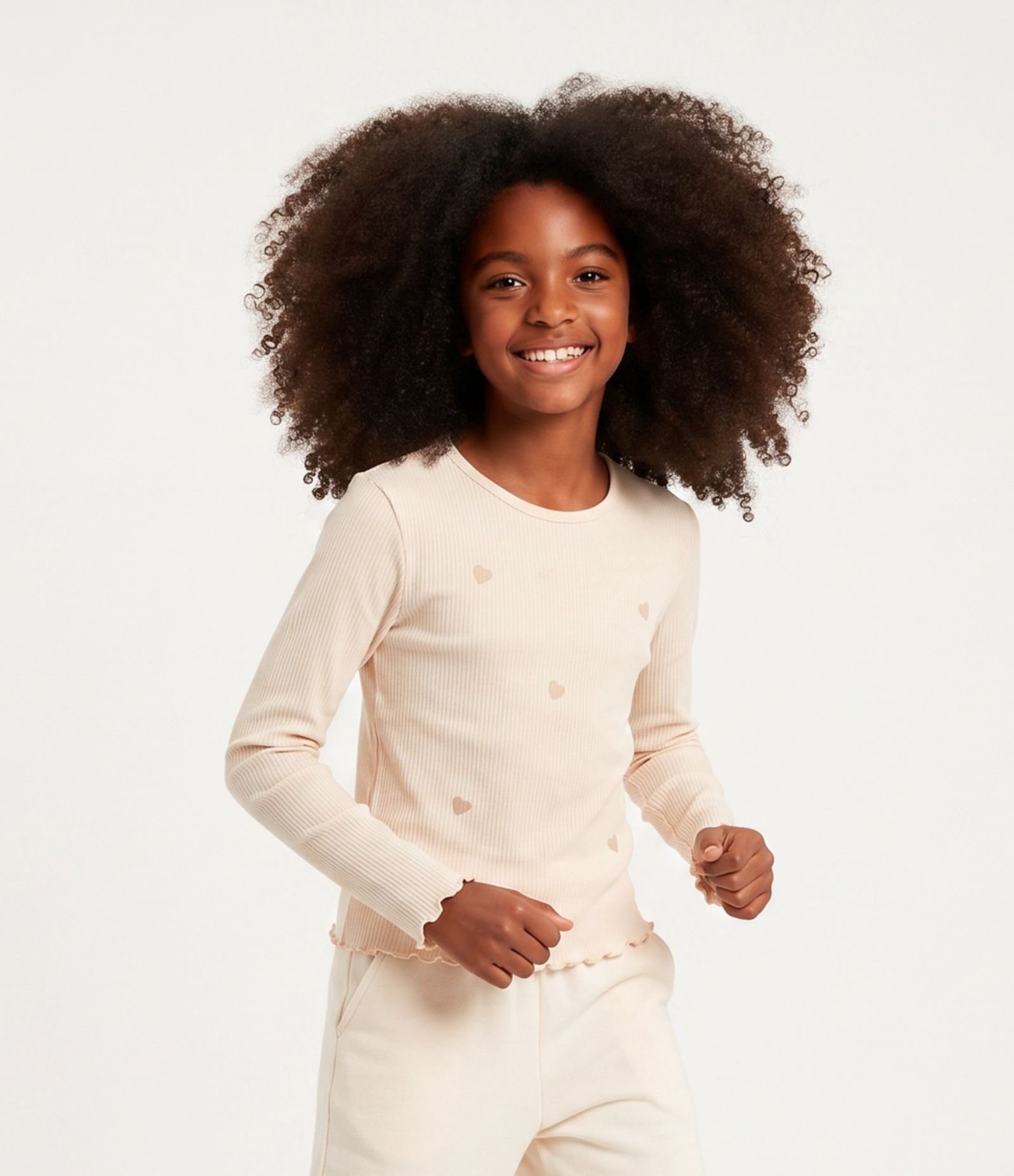 Blusa Infantil Baby Look com Corações Puff – Tam 5 a 14 Anos Bege Claro 1