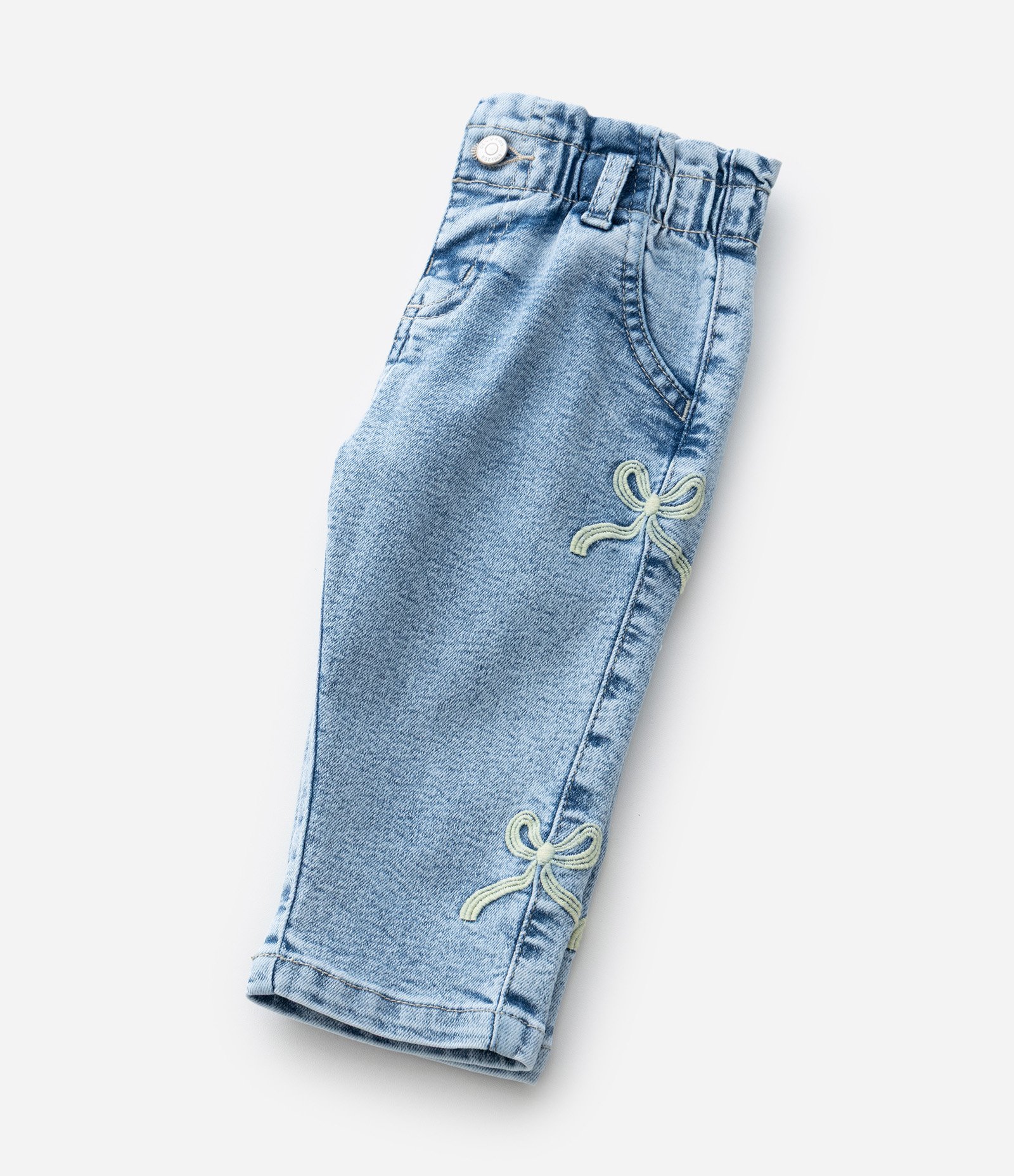 Calça Infantil em Jeans com Laços Laterais – Tam 0 a 18 Meses Azul Claro 7