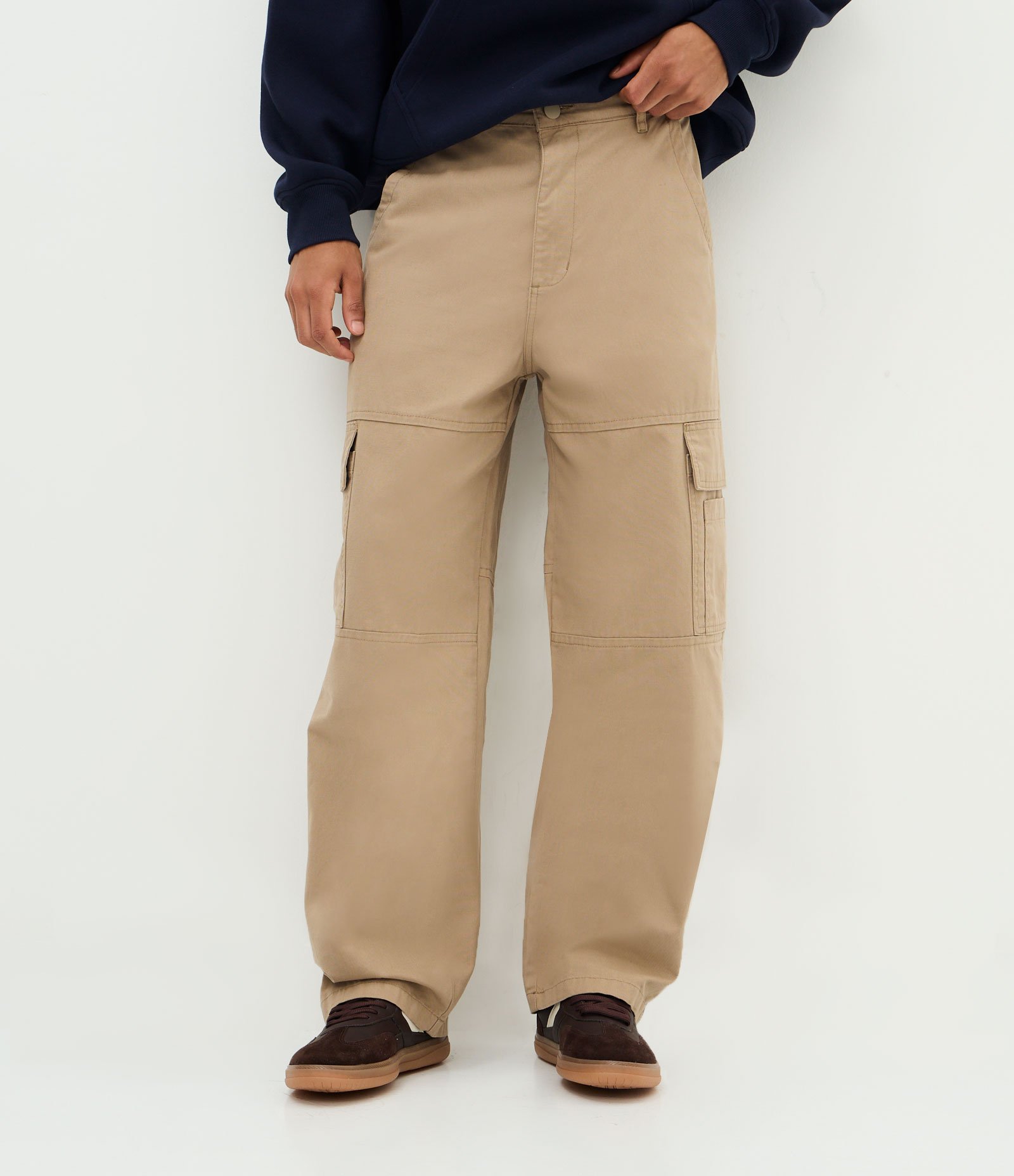 Calça Baggy Relaxed em Sarja Lisa Bege 2