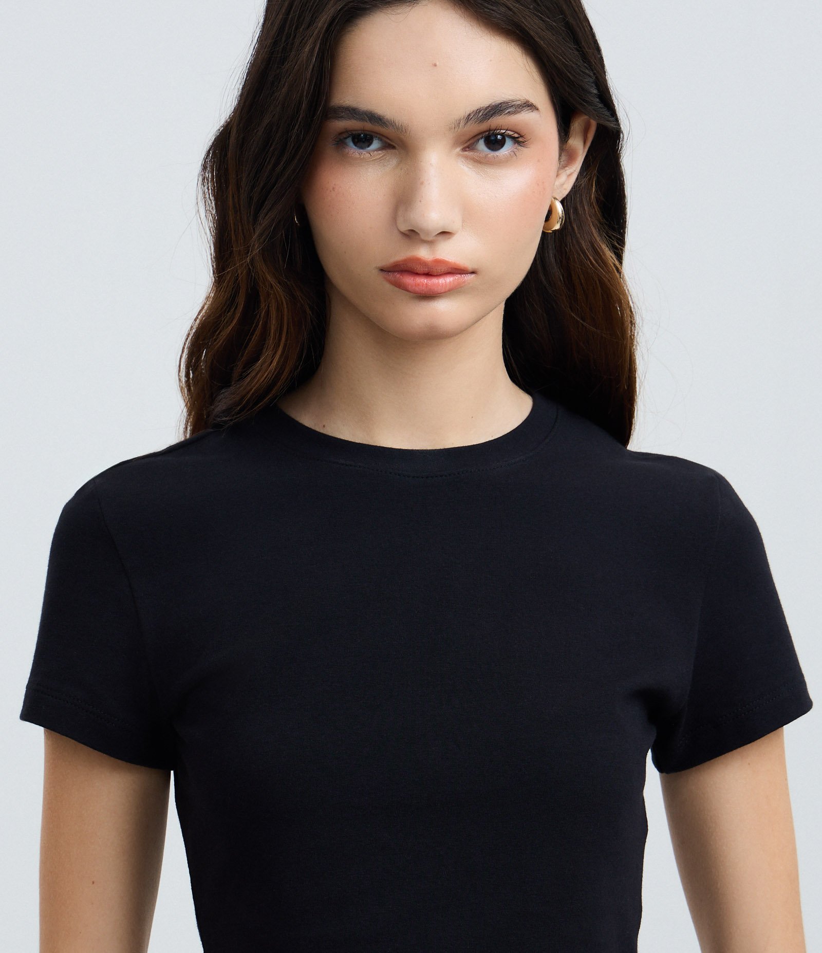 Blusa Cropped Manga Curta em Cotton Preto 3