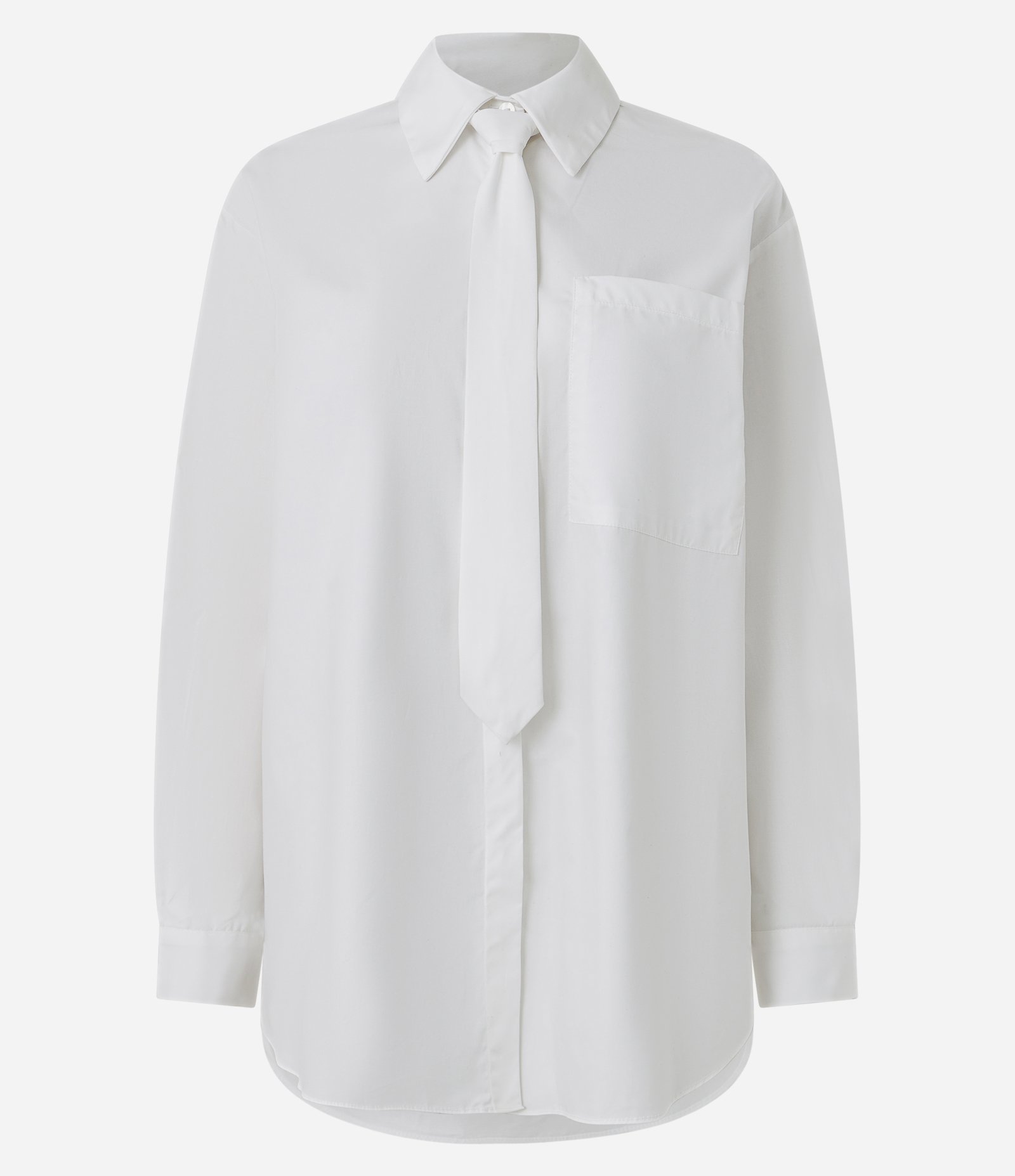 Camisa Alongada em Algodão com Gravata Branco 6