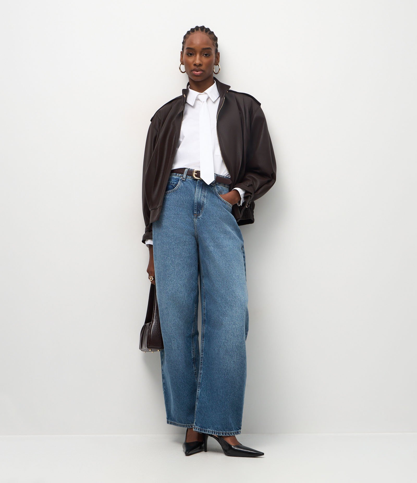 Camisa Alongada em Algodão com Gravata Branco 2