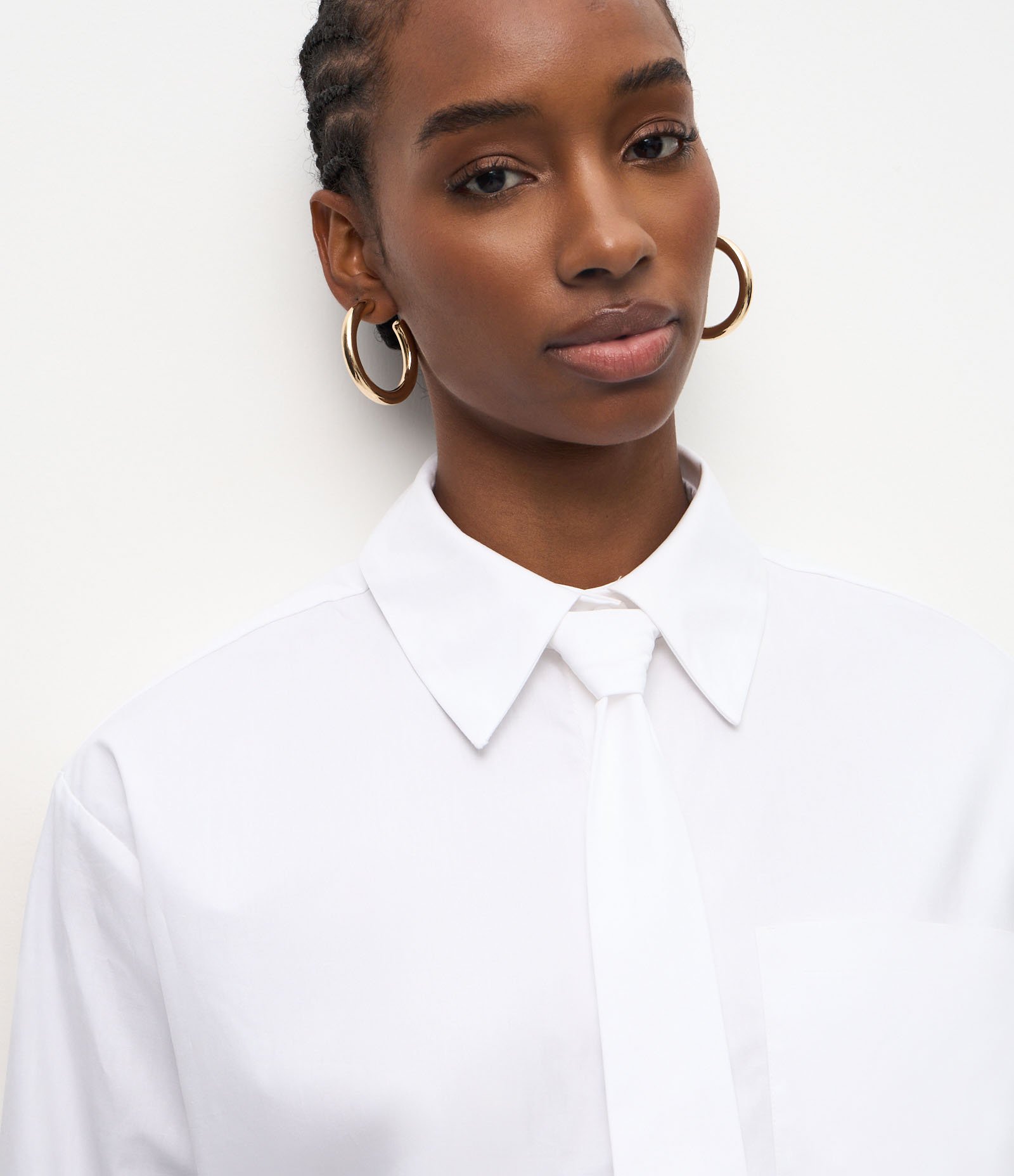 Camisa Alongada em Algodão com Gravata Branco 4