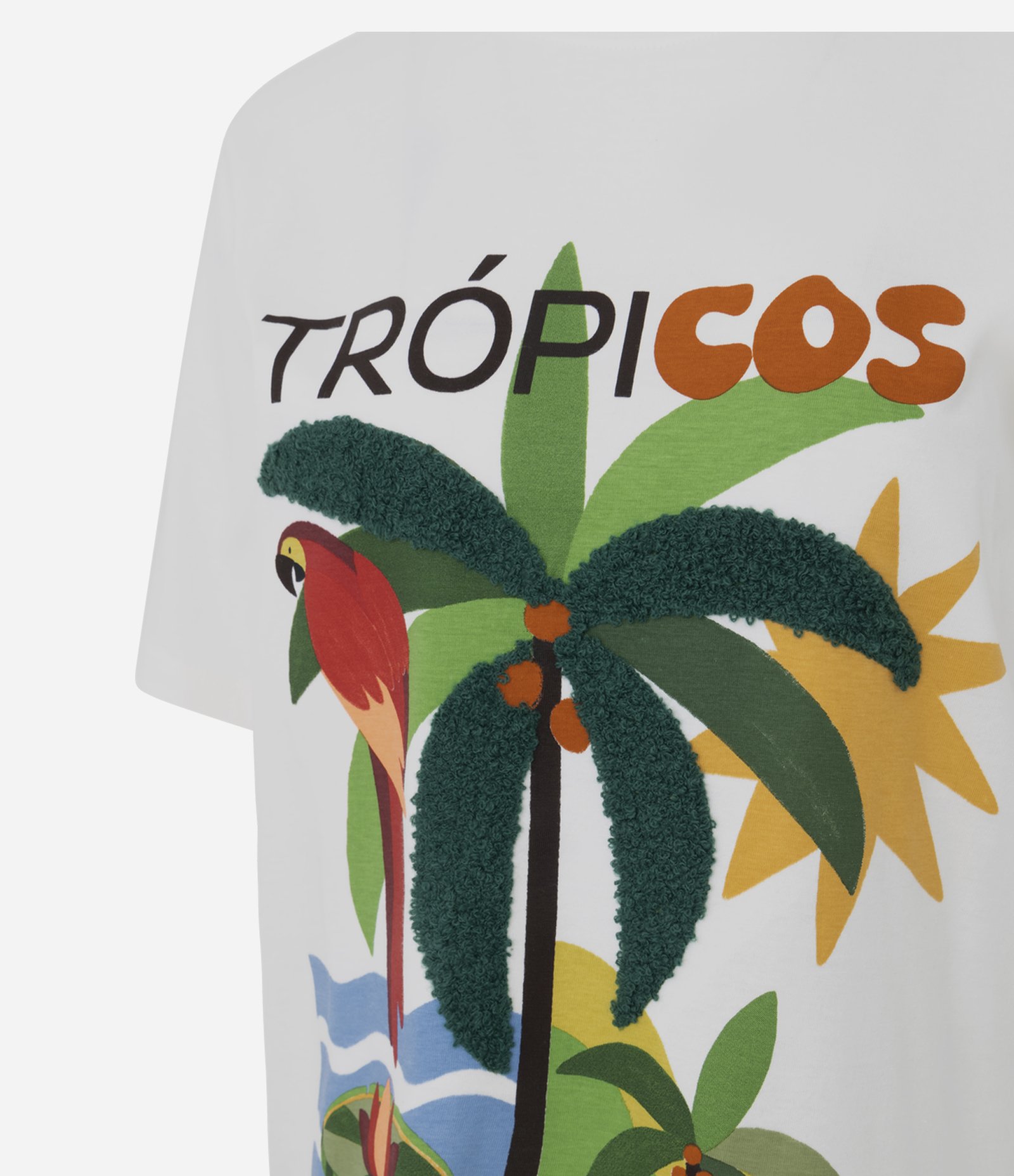 Camiseta Alongada com Estampa Trópicos e Bordado Branco 3