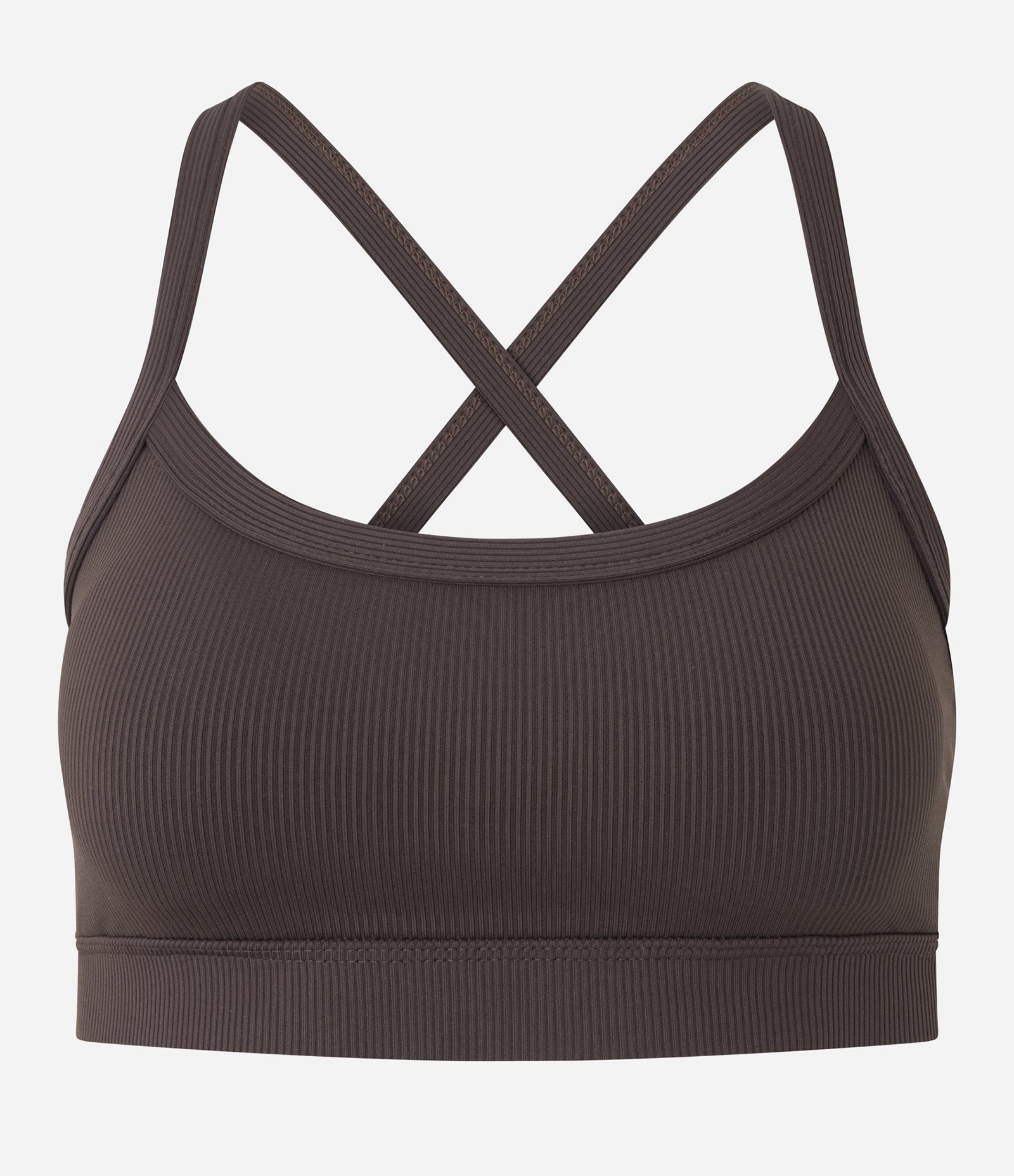 Top Esportivo Canelado com Alça Cruzada Marrom 5