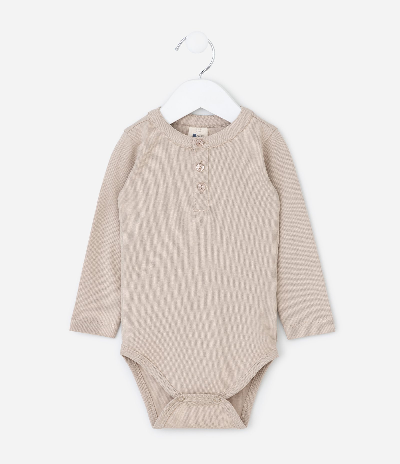 Body Infantil em Piquet com Gola Henley e Botões – Tam 0 a 18 Meses Bege 2