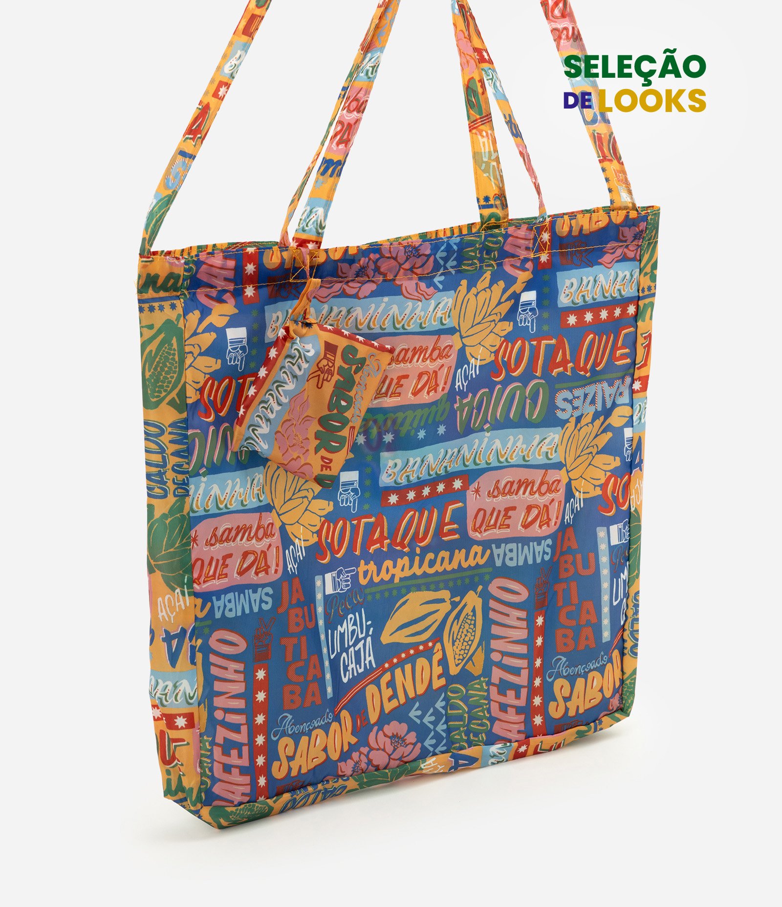 Sacola Dobrável com Estampa Gráfica em Lettering Multicores 1