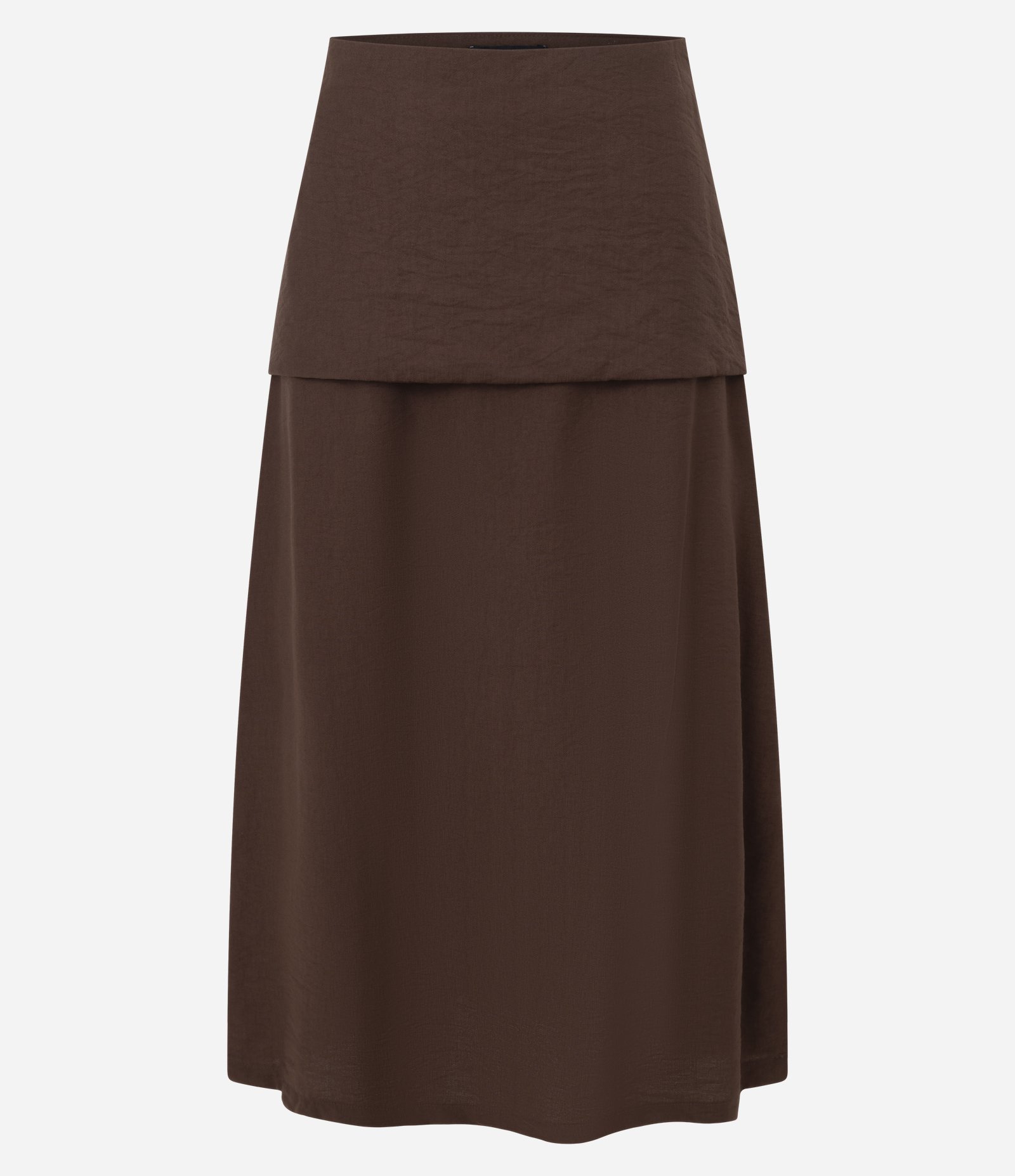 Saia Midi em Viscose Com Pala Sobreposta Marrom 6