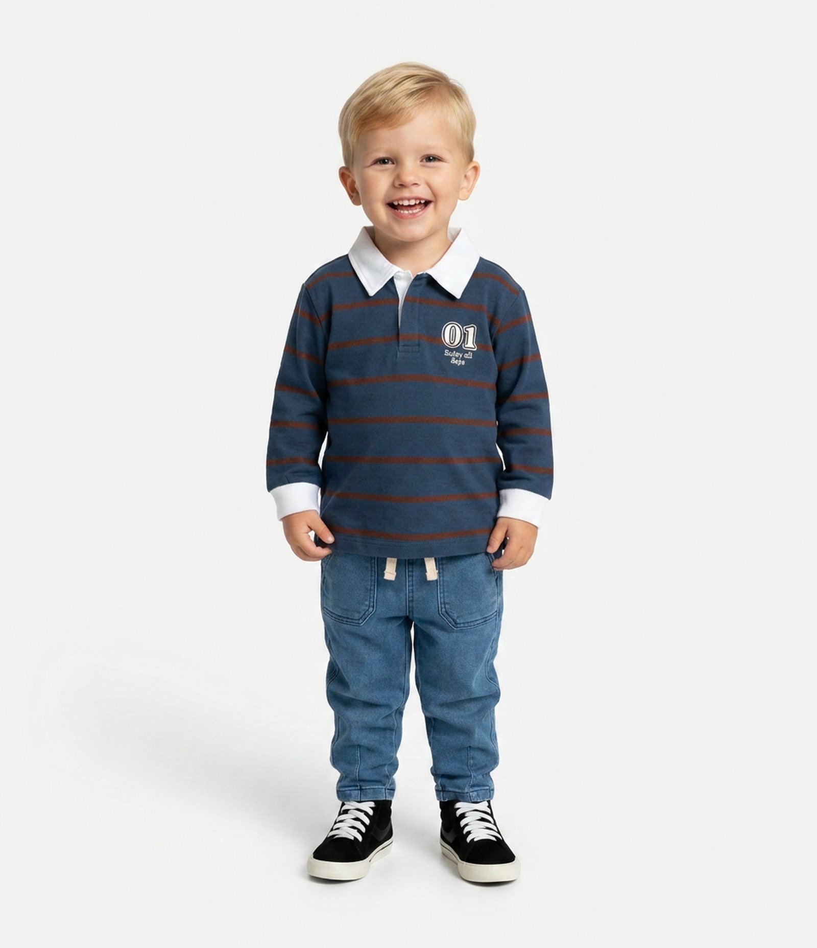 Camisa Polo Infantil Listras com Bordado – Tam 1 a 6 Anos Azul Petróleo 1