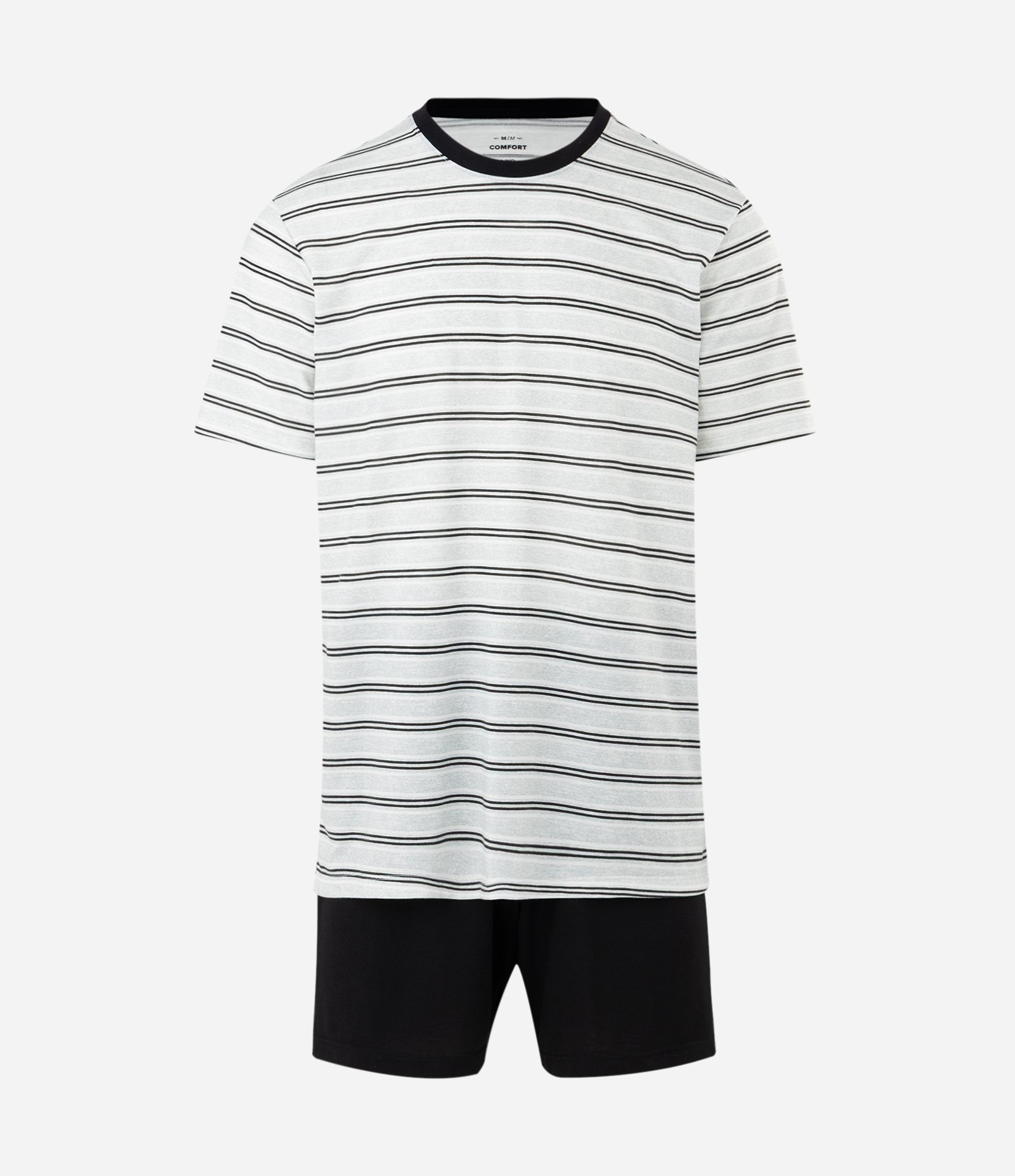 Pijama Curto Blusa Listrada e Short Cinza 1